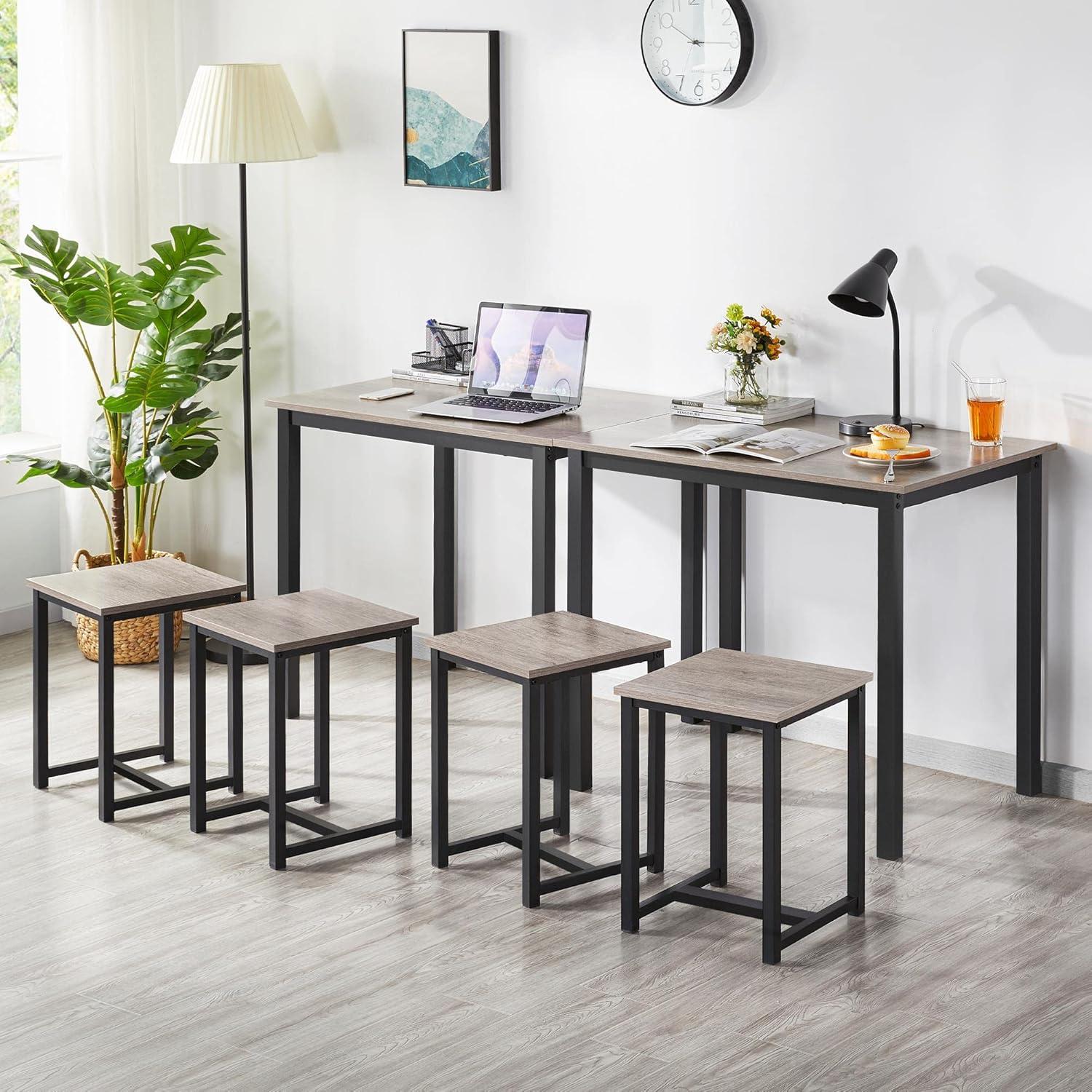 Renwick 3-Piece Dining Set with Industrial Table and 2 Backless Chairs, Gray