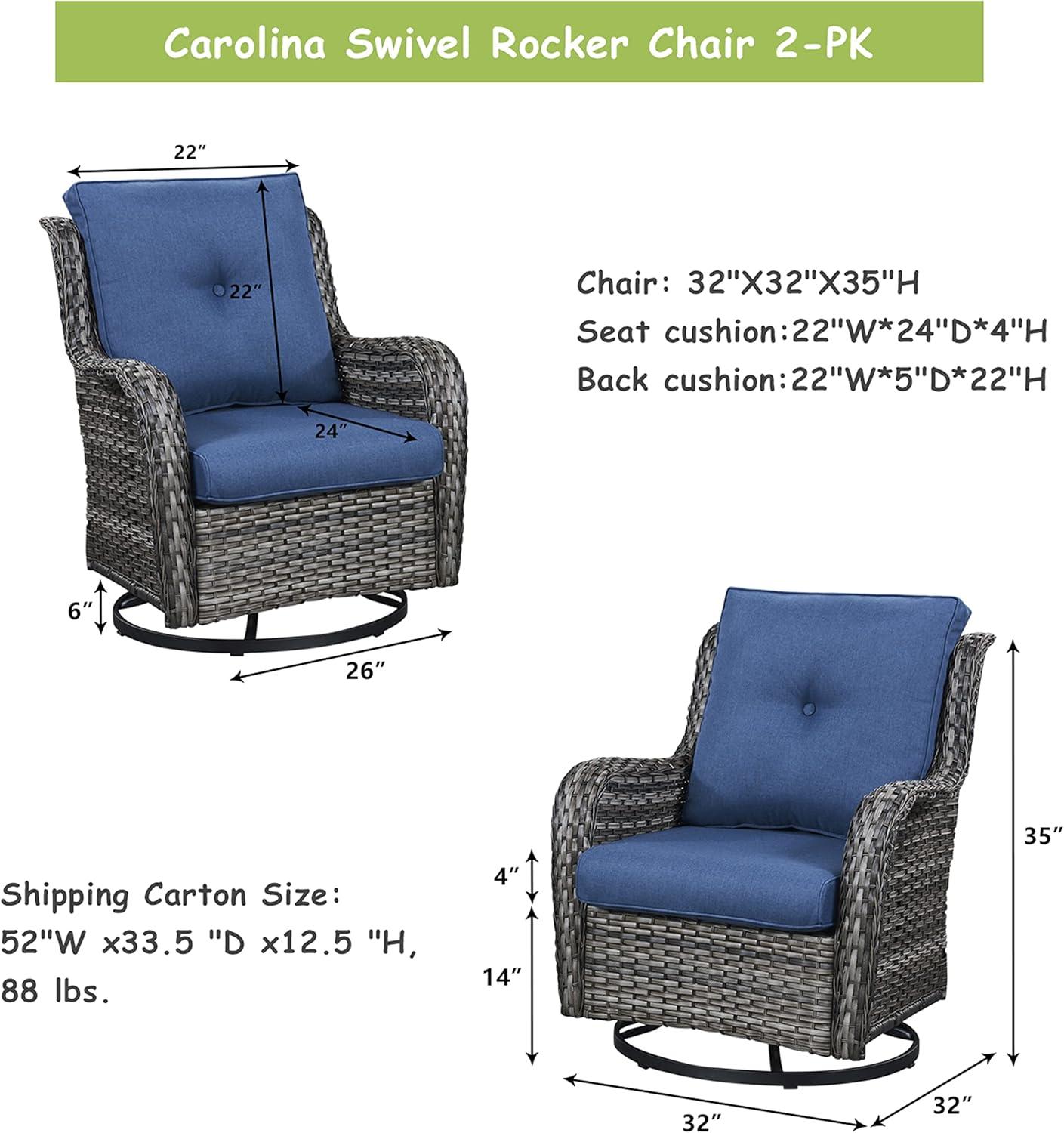 Pocassy  Outdoor Wicker Glider Swivel Club Chairs (Set of 2) Grey/Blue