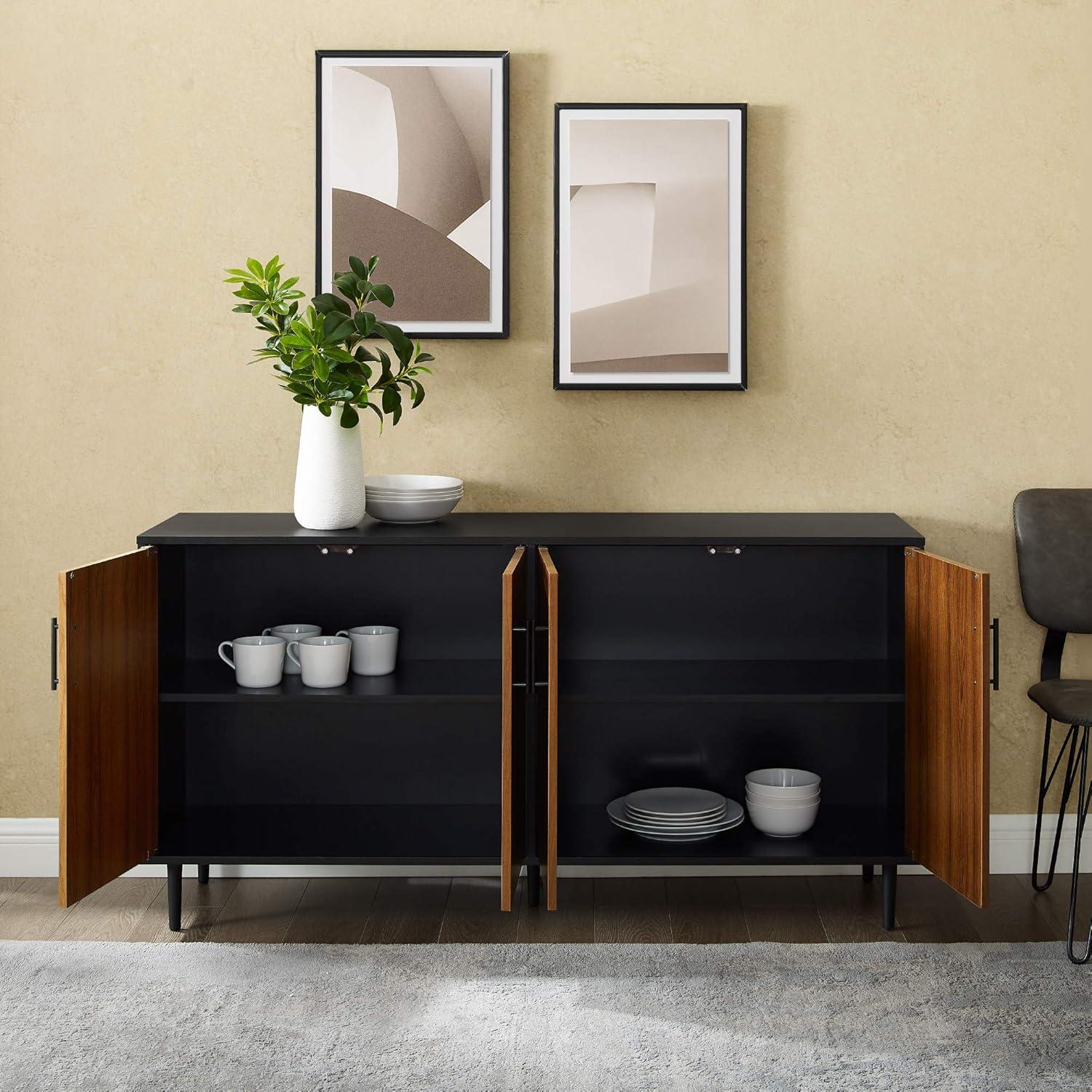 Walker Edison Mid Century Modern Buffet, Black and Bookmatch