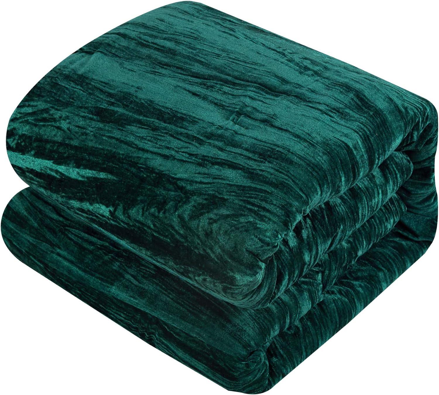 King Green Crinkle Velvet Down Alternative Bed Set