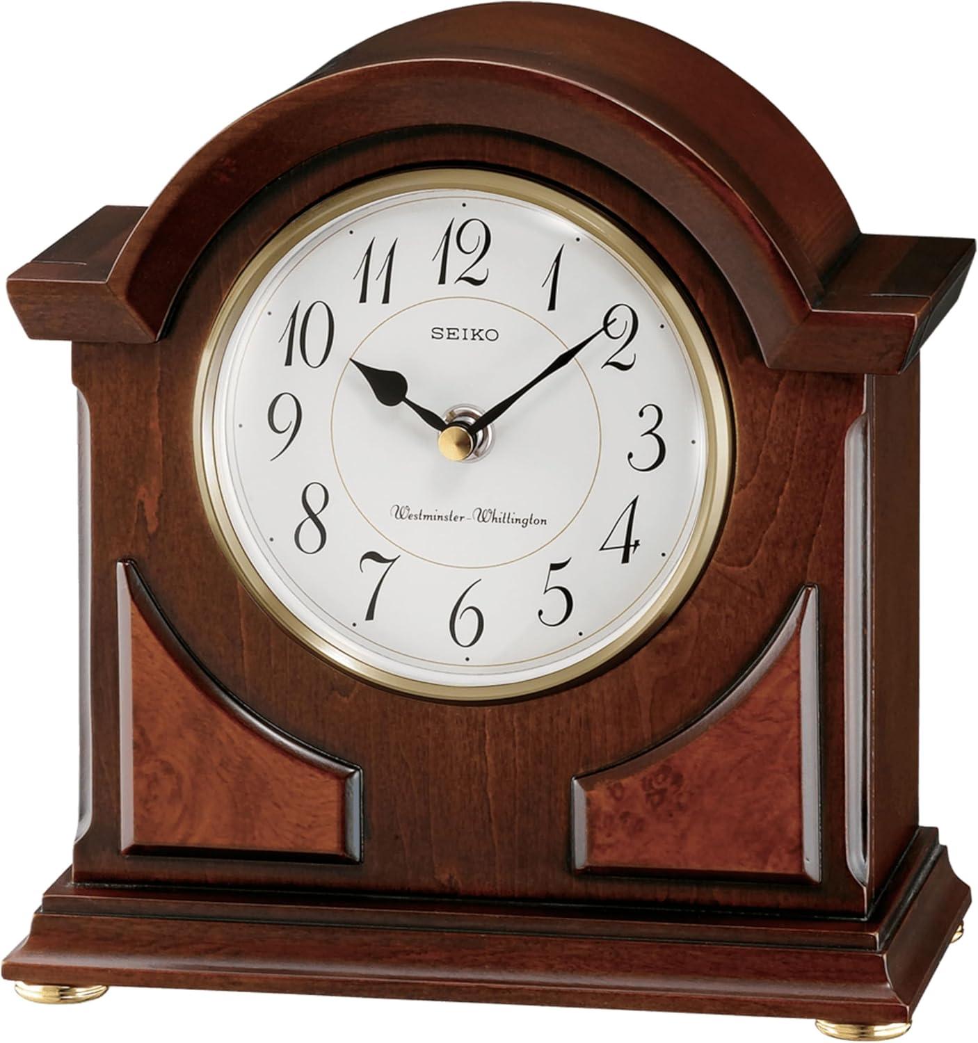 Seiko Sayo American Traditional Analog Wood Quartz Movement / Crystal Tabletop Clock in Brown