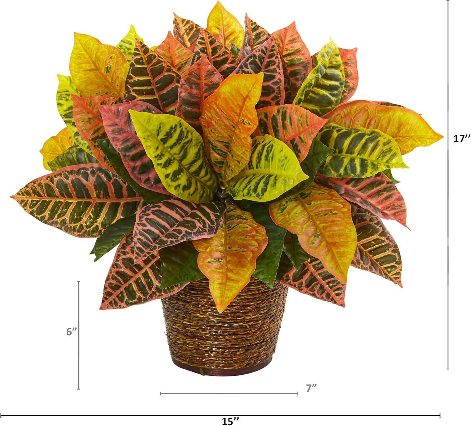 Nearly Natural 17-in Garden Croton Artificial Plant in Basket (Real Touch)