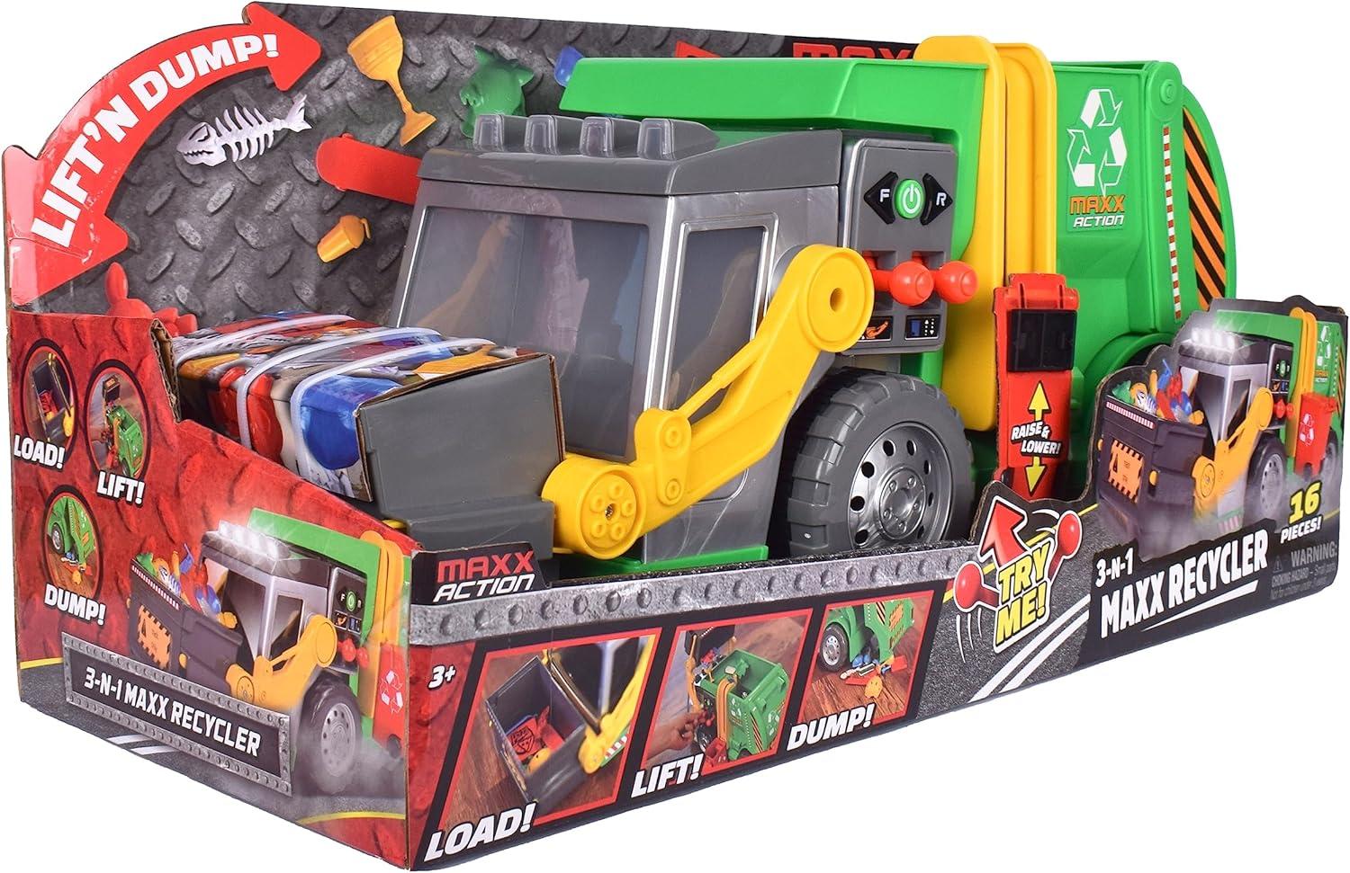 Maxx Action 3-N-1 Maxx Recycler - Toy Garbage Truck with Joystick Controllers and Miniature Trash Pieces
