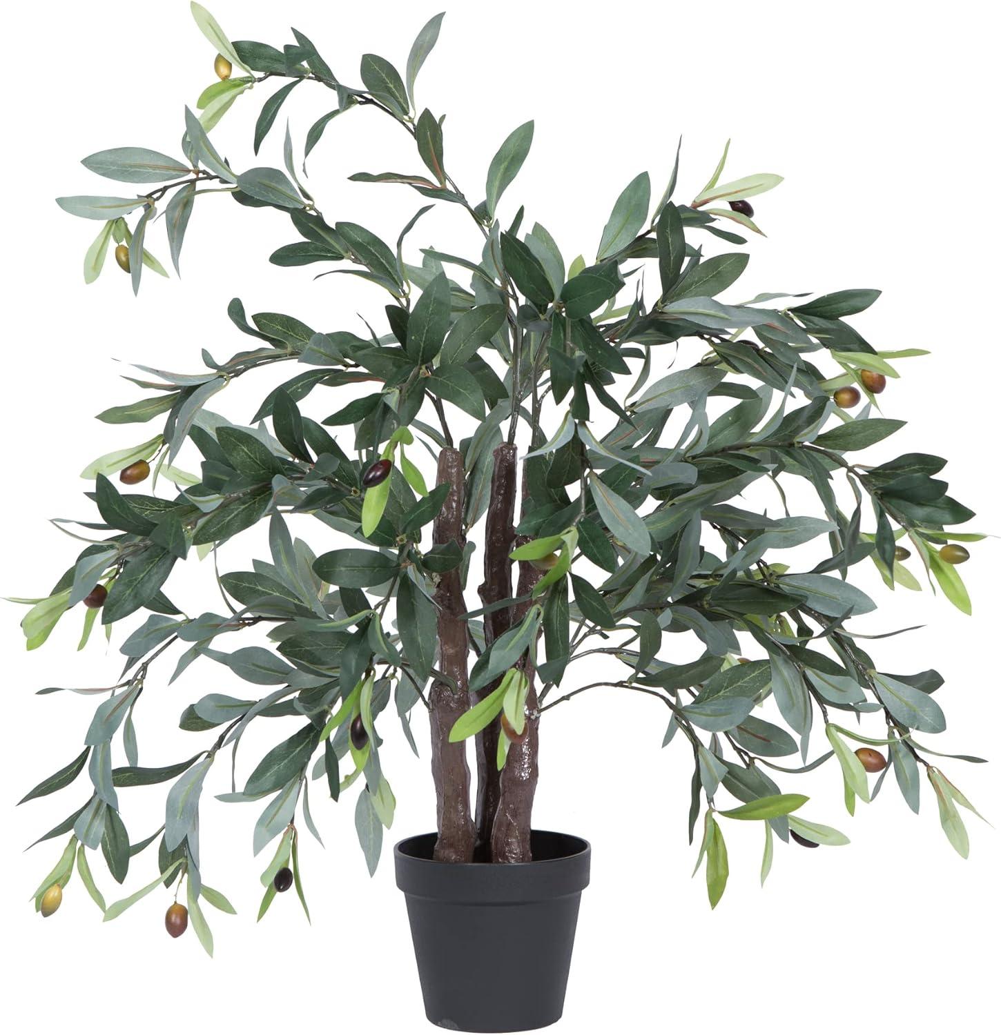 30-Inch Green Faux Olive Tree in Black Plastic Pot