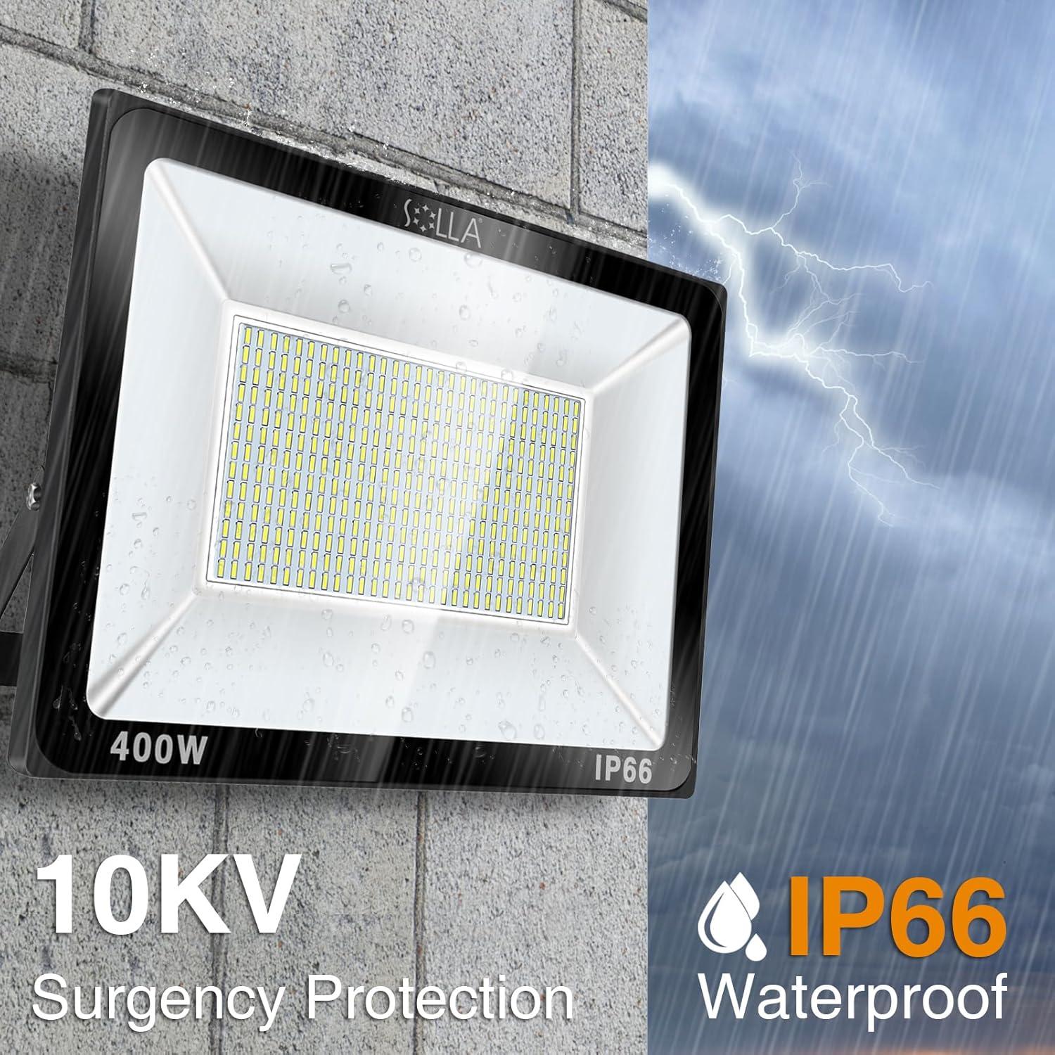 SOLLA 400W LED Stadium Flood Light Outdoor, 2140W Equivalent, 32000LM Super Bright Outdoor Security Lights, IP66 Waterproof, 6000K Daylight White, Commercial Lighting for Sports Fields and Counts