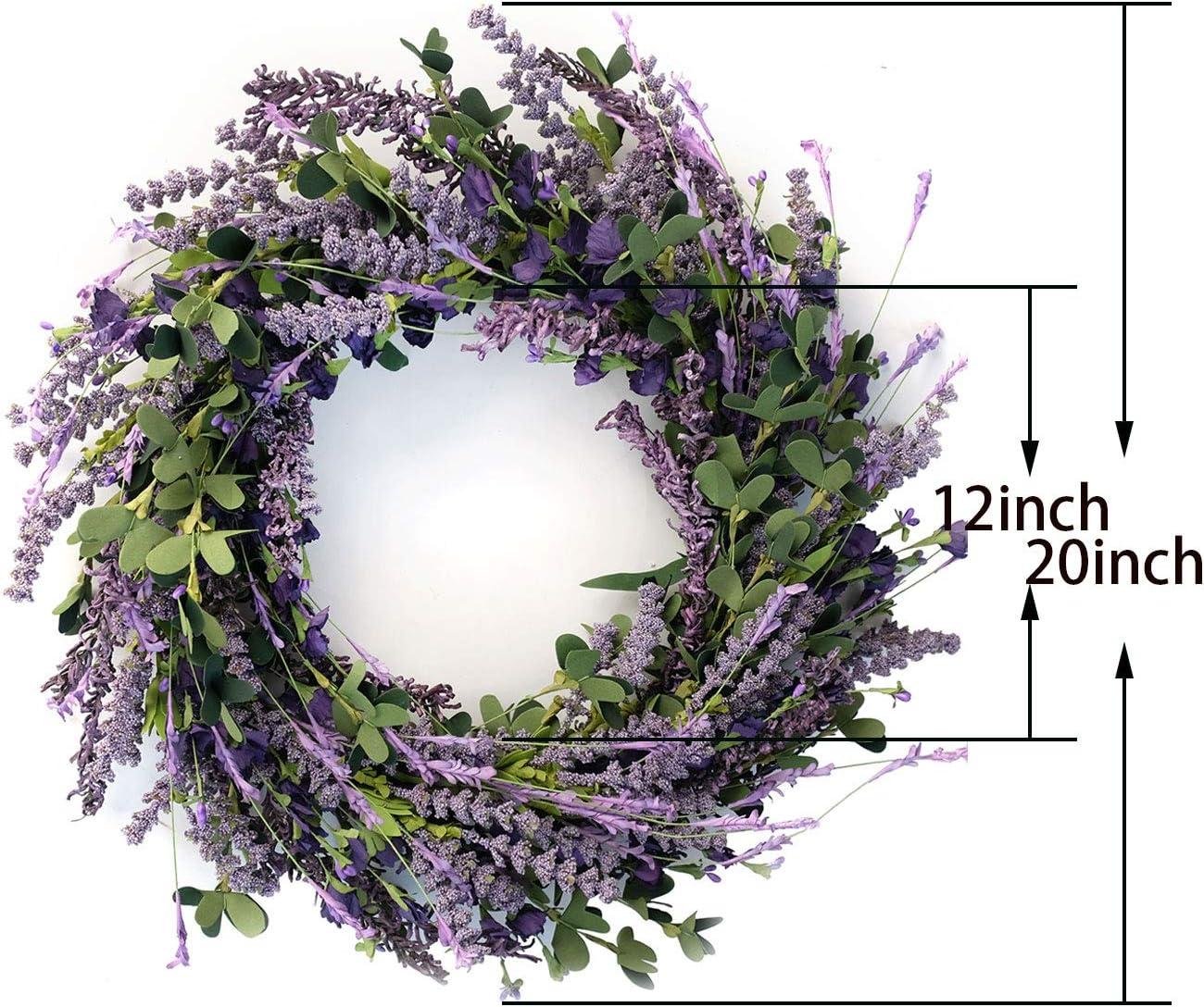Spring Decor 20 Inch Lavender Wreath for Front Door Greenery Leaves Wreath for All Seasons Indoor Outdoor Floral Wreath for Wedding Party Home Decor