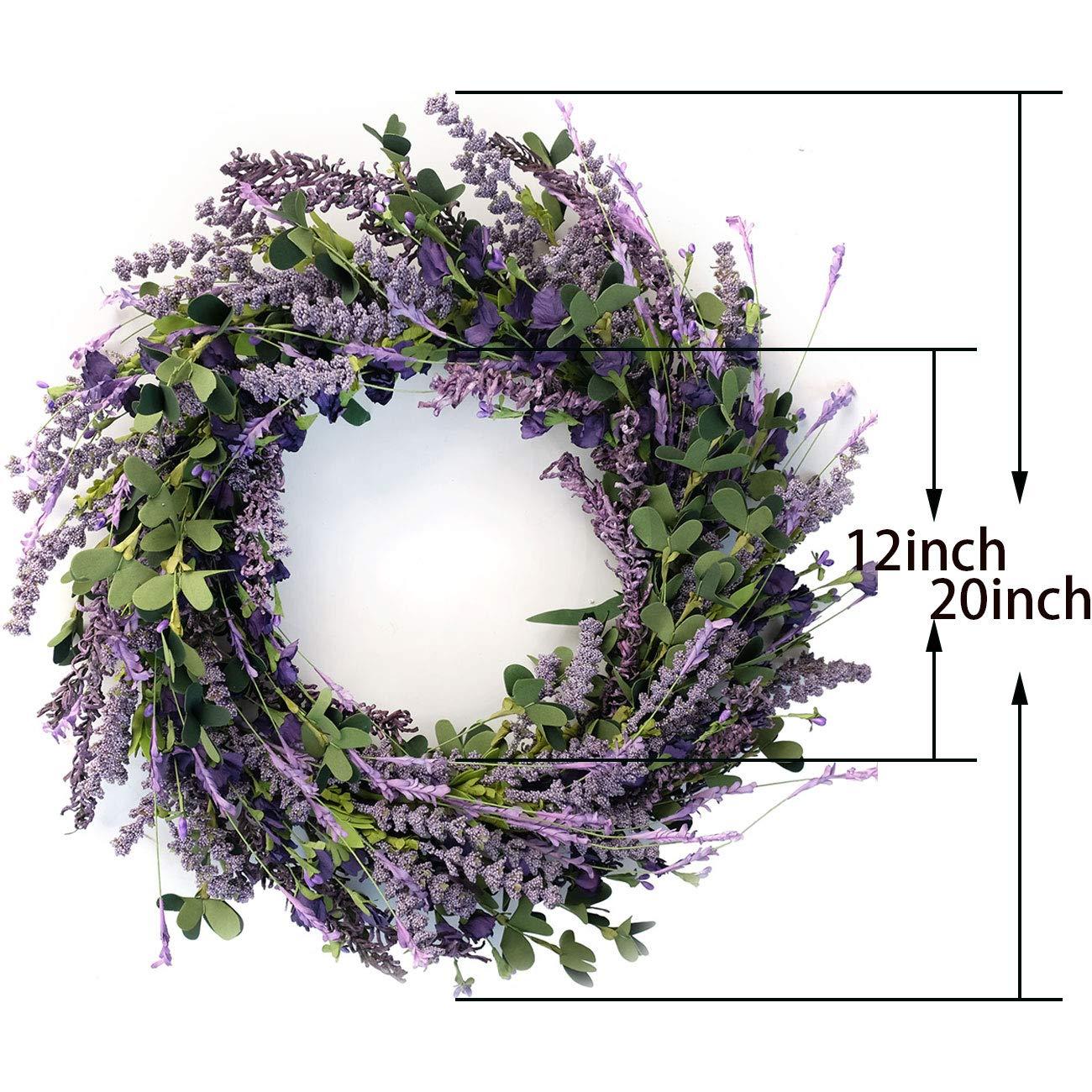 WePro 20 Inch Lavender Wreath for Front Door Greenery Leaves Wreath for All Seasons Indoor Outdoor Floral Wreath for Wedding Party Home Decor