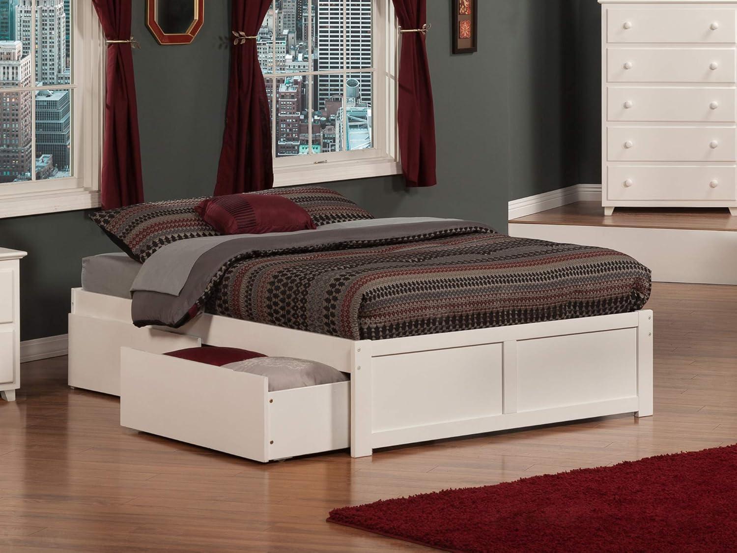 Concord Platform Bed with Flat Panel Foot Board and 2 Urban Bed Drawers, Multiple Colors, Multiple Sizes