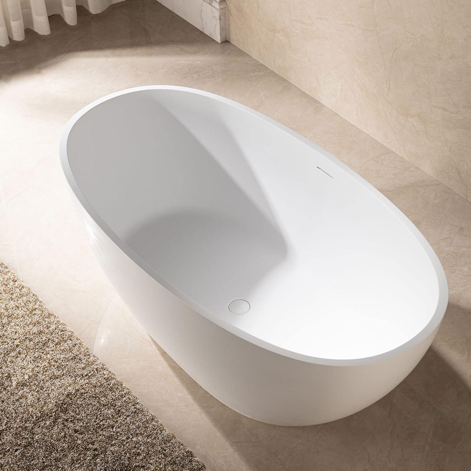 59'' Matte White Acrylic Freestanding Oval Bathtub