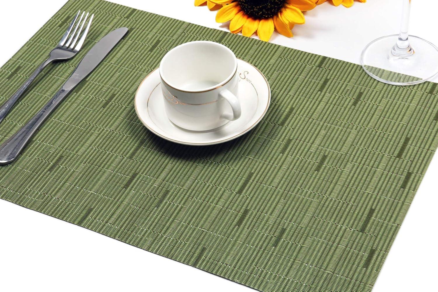 DII PVC Tweed Placemat Set 6 Piece, Fig Green, 13x17.25"
