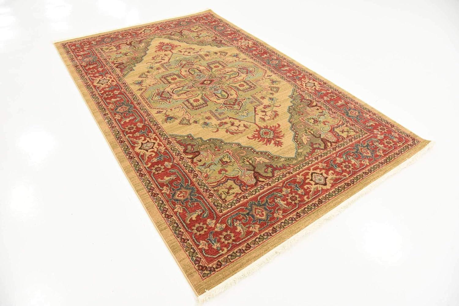 Sahand Persian-European Blend Area Rug - Tan & Light Blue, 5'1" x 8'