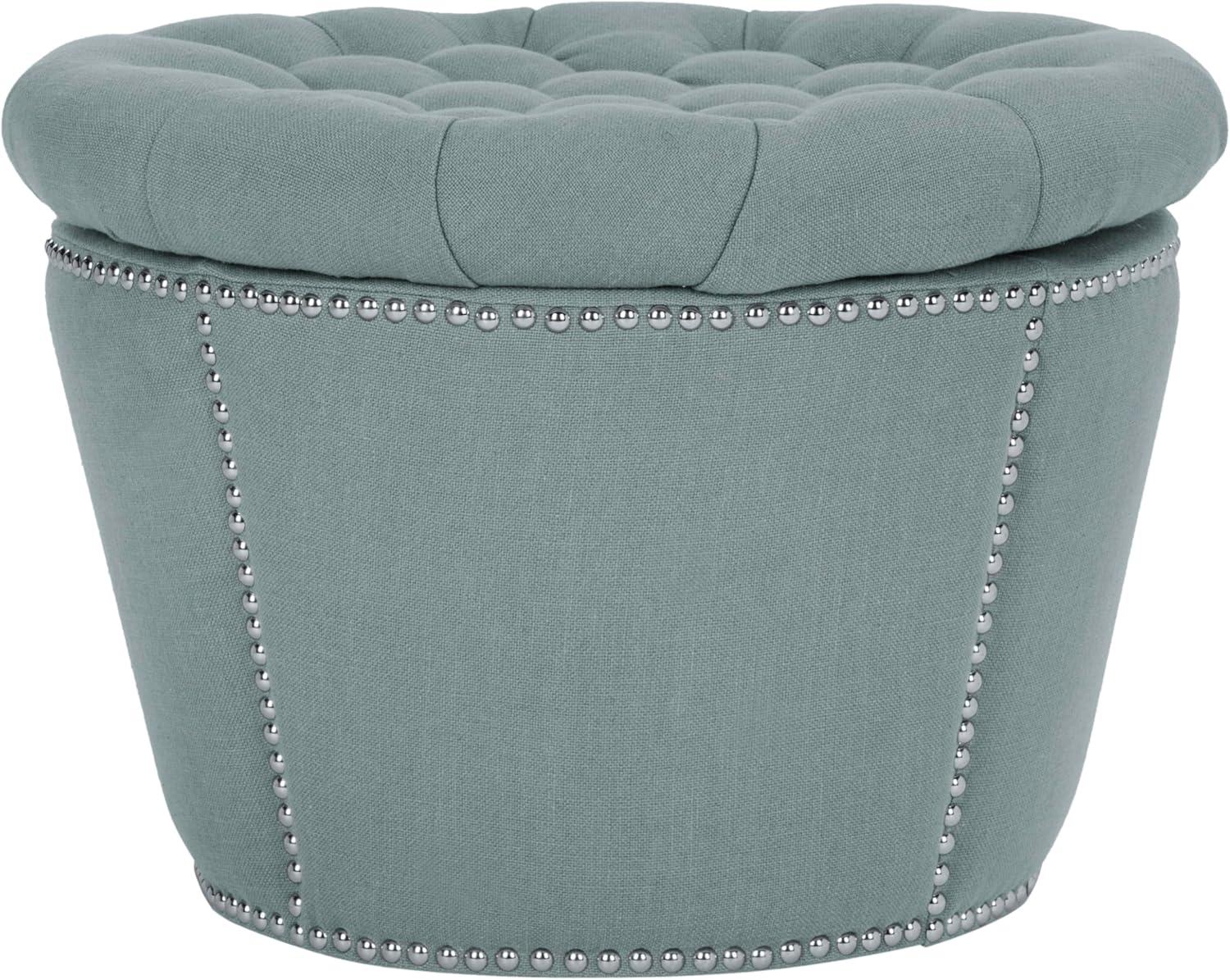 Gray Tufted Round Velvet Storage Ottoman