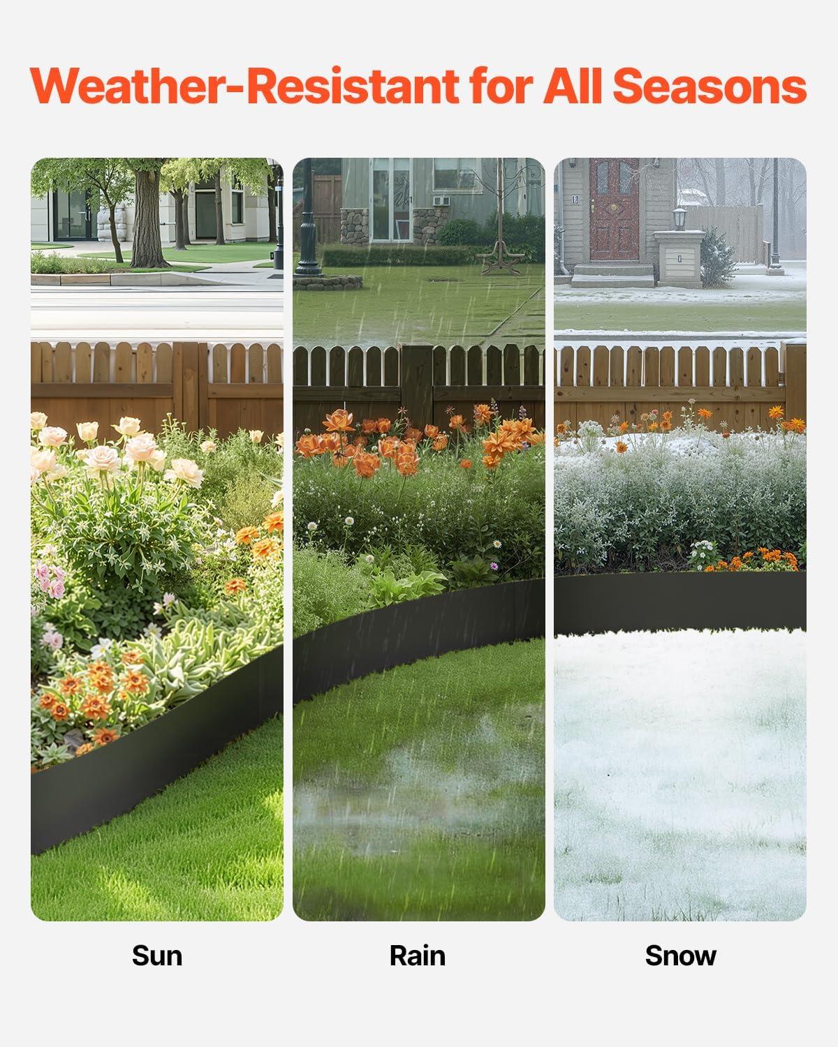 KFFKFF 6 PCS Metal Landscape Edging 40" L x 8" H Galvanized Steel Garden Border Flexible Hammer-In Outdoor Landscaping Edge with 8 Clips for Lawn, Garden, Walkway, Yard (Black)