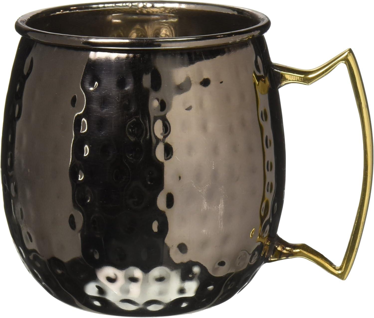 16 oz Hammered Black Stainless Steel Moscow Mule Mug with Brass Handle