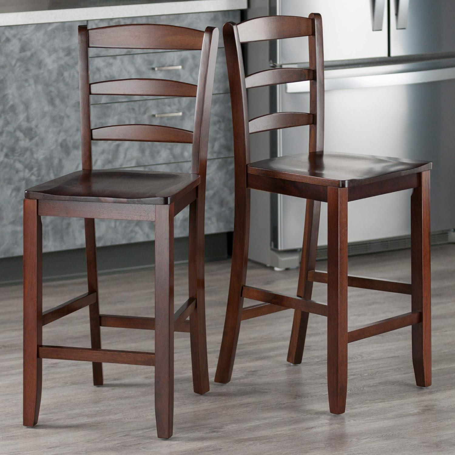 Benjamin Walnut Ladder-Back Wood Counter Stools, Set of 2