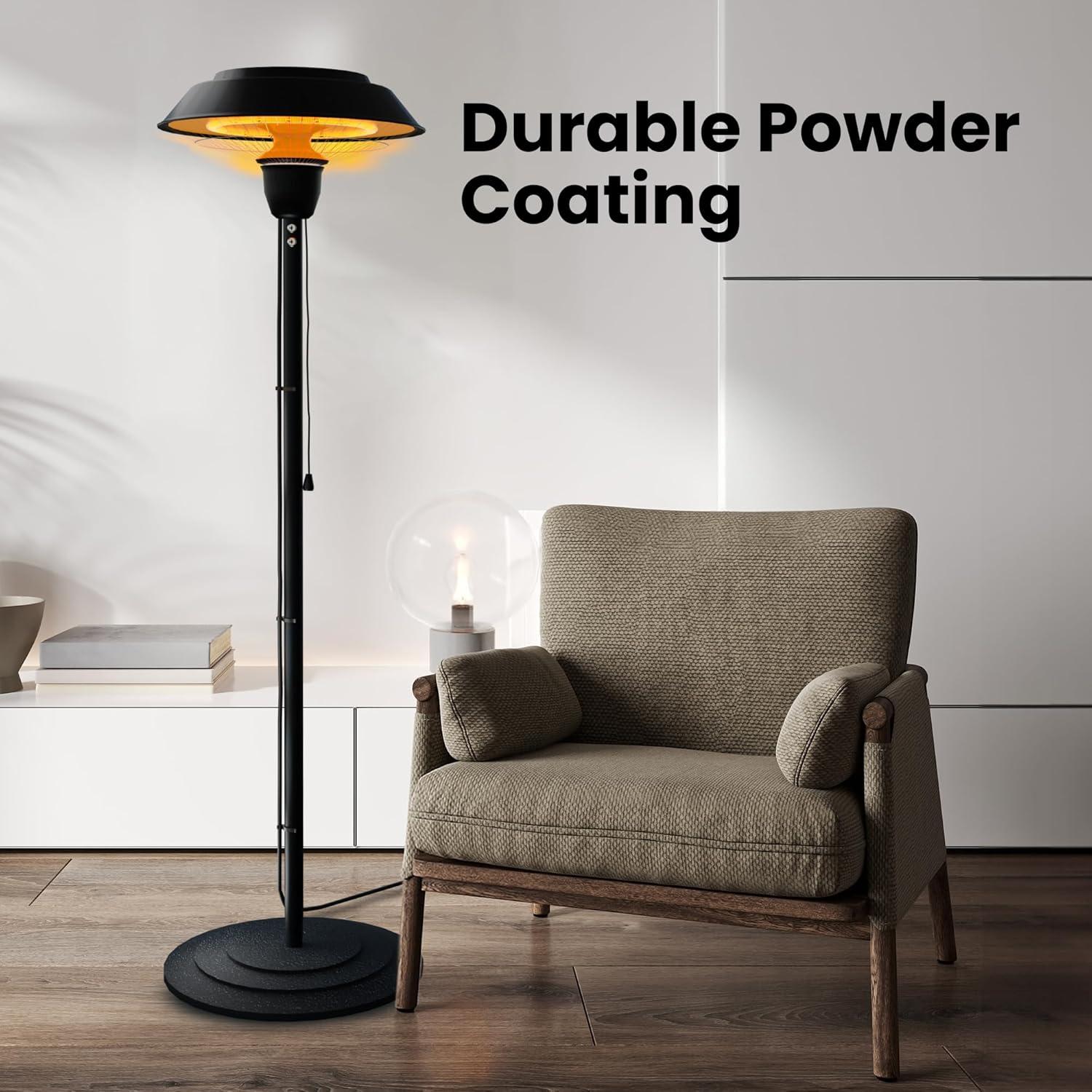 Indoor/Outdoor Infrared Electric Patio Heater - 1500W with Tip-Over Protection and Easy Assembly, Waterproof for Garden, Balcony & Garage Use, Perfect for BBQs and Outdoor Parties! (EPH-BLK)
