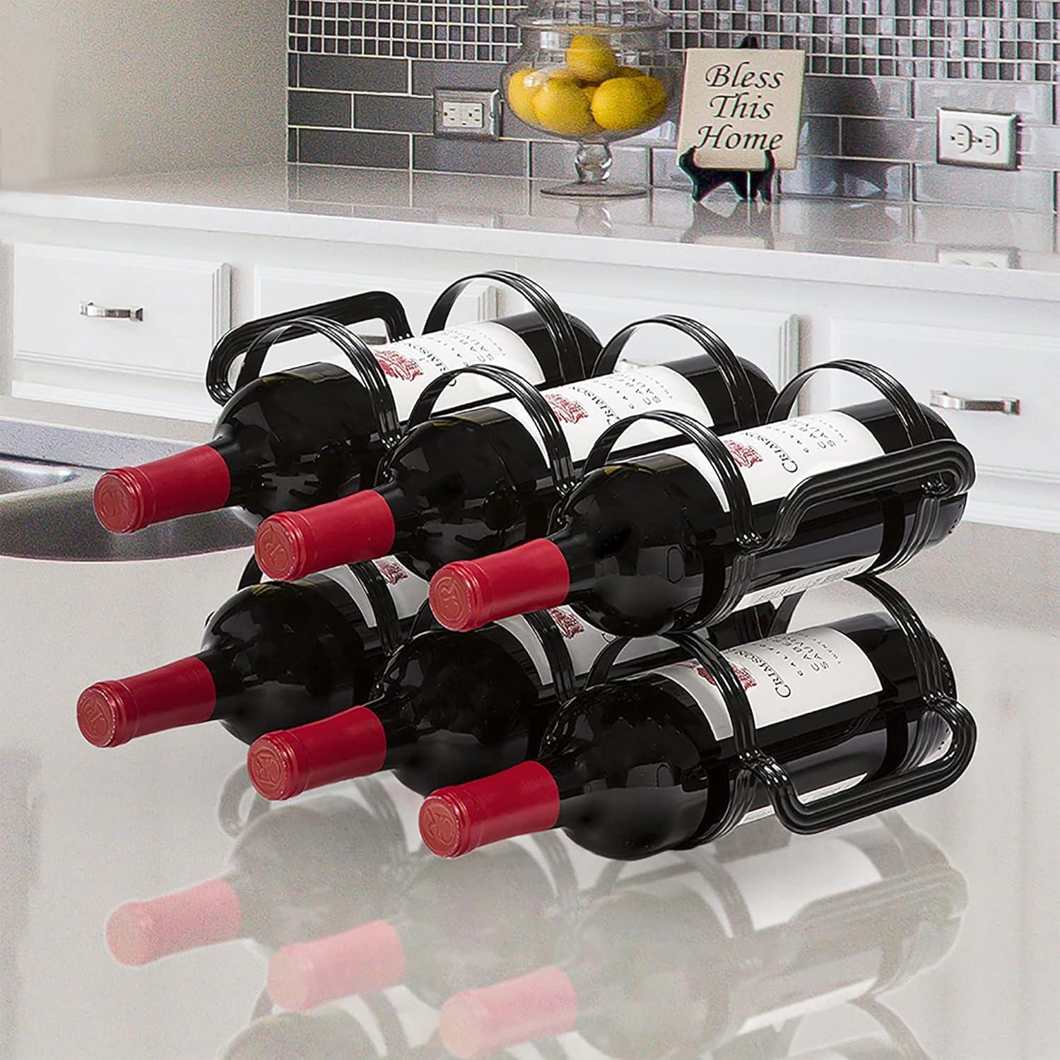 Mango Steam 6 Bottle Counter-top Wine Rack - Storage Organizer for Kitchen Countertops, Pantry, Fridge - (Black)