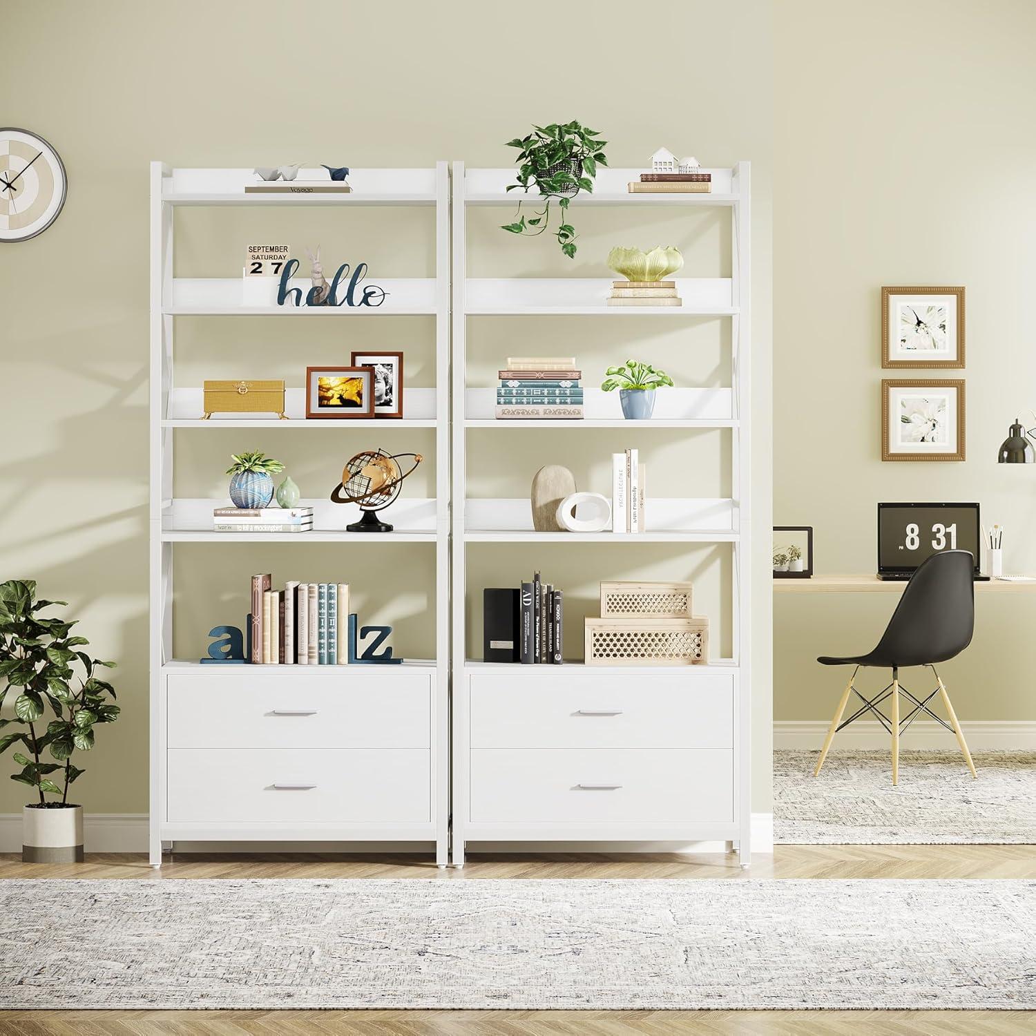 Bookshelf with Drawers, 70.8" Modern Bookcase with 2 Drawers, 5 Shelf Open Shelf for Storage