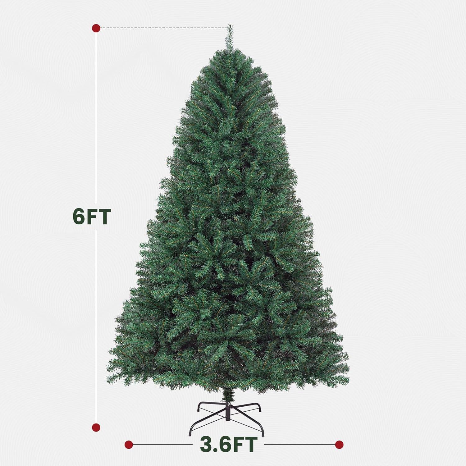 6ft Artificial Halloween Christmas Tree, Premium Hinged Spruce Holiday Xmas Tree for Home, Office, Party Decoration with 1000 Branch Tips, Easy Assembly, Metal Hinges & Foldadble Base, Black