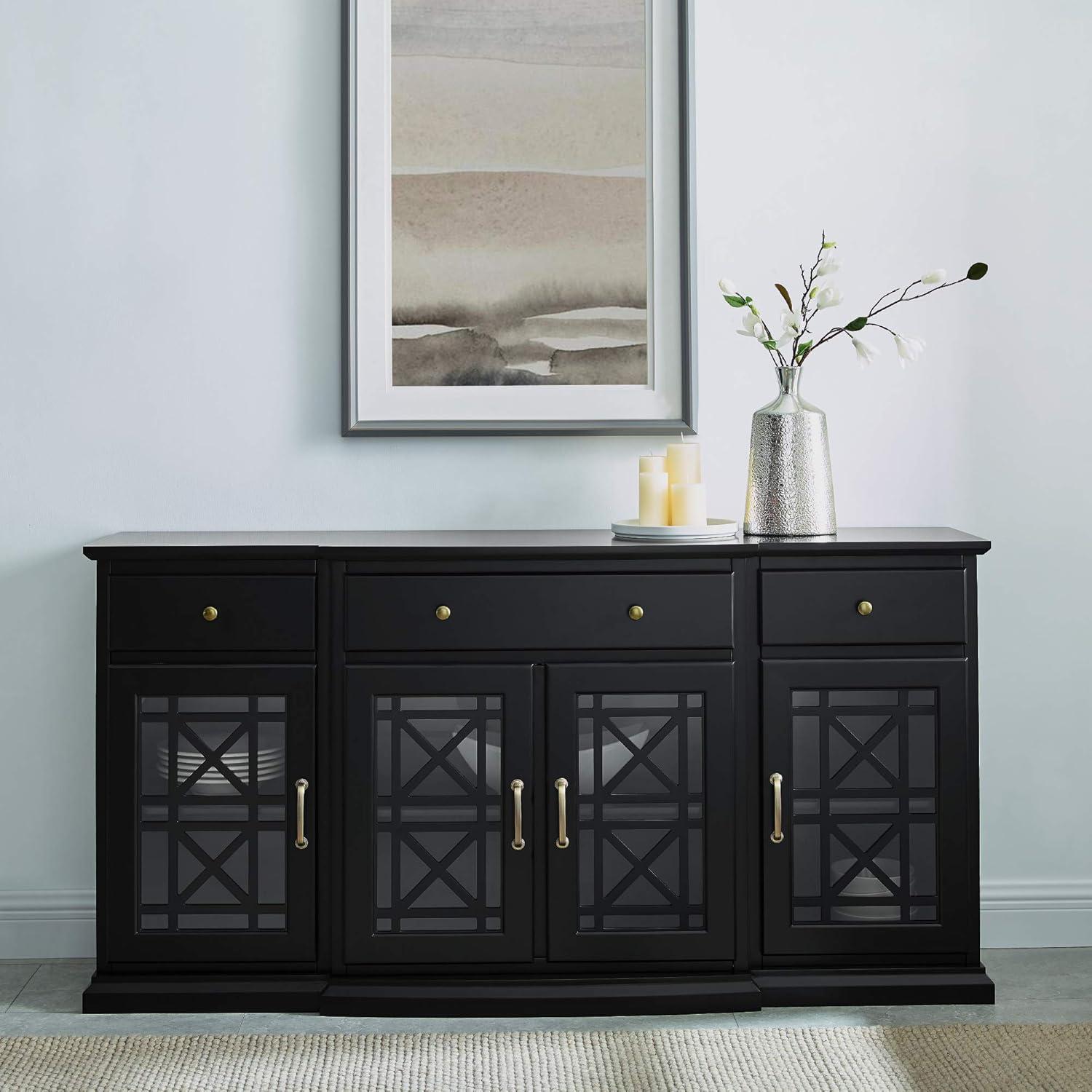 Elegant 60'' Black Engineered Wood & Metal Sideboard with Adjustable Shelves