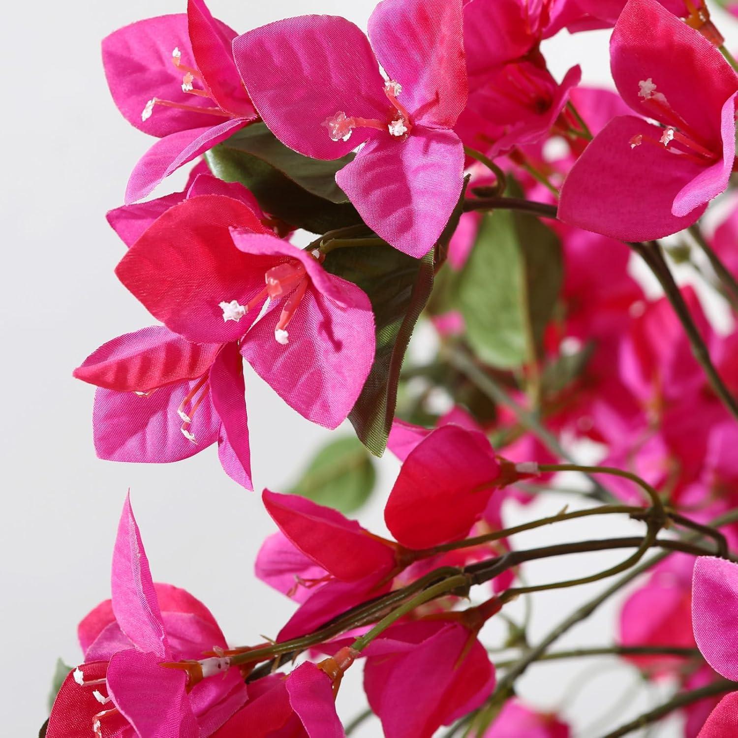 5FT Artificial Bougainvillea Tree Potted Fake Plant with Wood Trunk and Pink Flowers for Indoor Office Wedding Home Decor