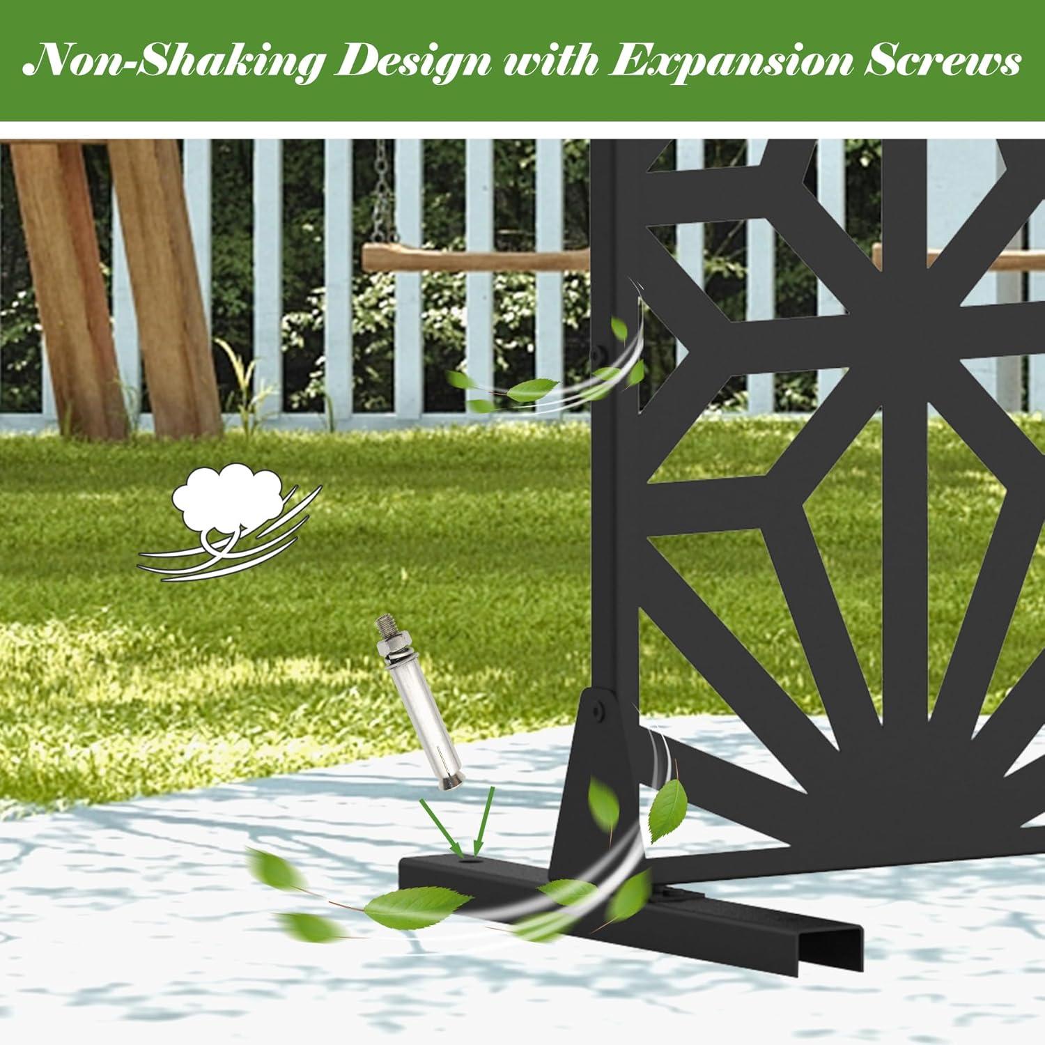 Domi Pantalla de Privacidad de Metal, Paneles de Pantalla de Patio Al Aire Libre, Cercas Decorativas, Espacio Interior, Soporte Divisor, Pantalla de Privacidad Independiente para Patio, Jardín, Balcón, Negro (Girasol)