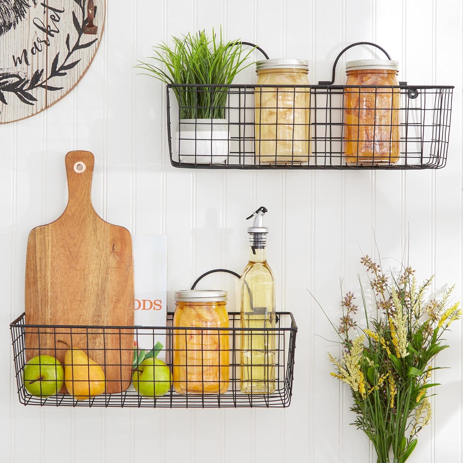 Small Black Wire Wall Basket Set/2