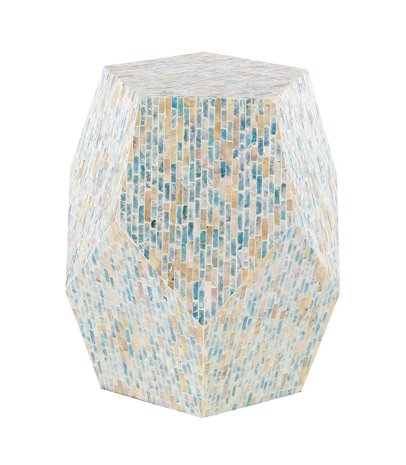 Olivia & May Contemporary Mussel Shells and Wood Accent Table Dark Gray: Hexagonal Wooden Pedestal, No Assembly Required
