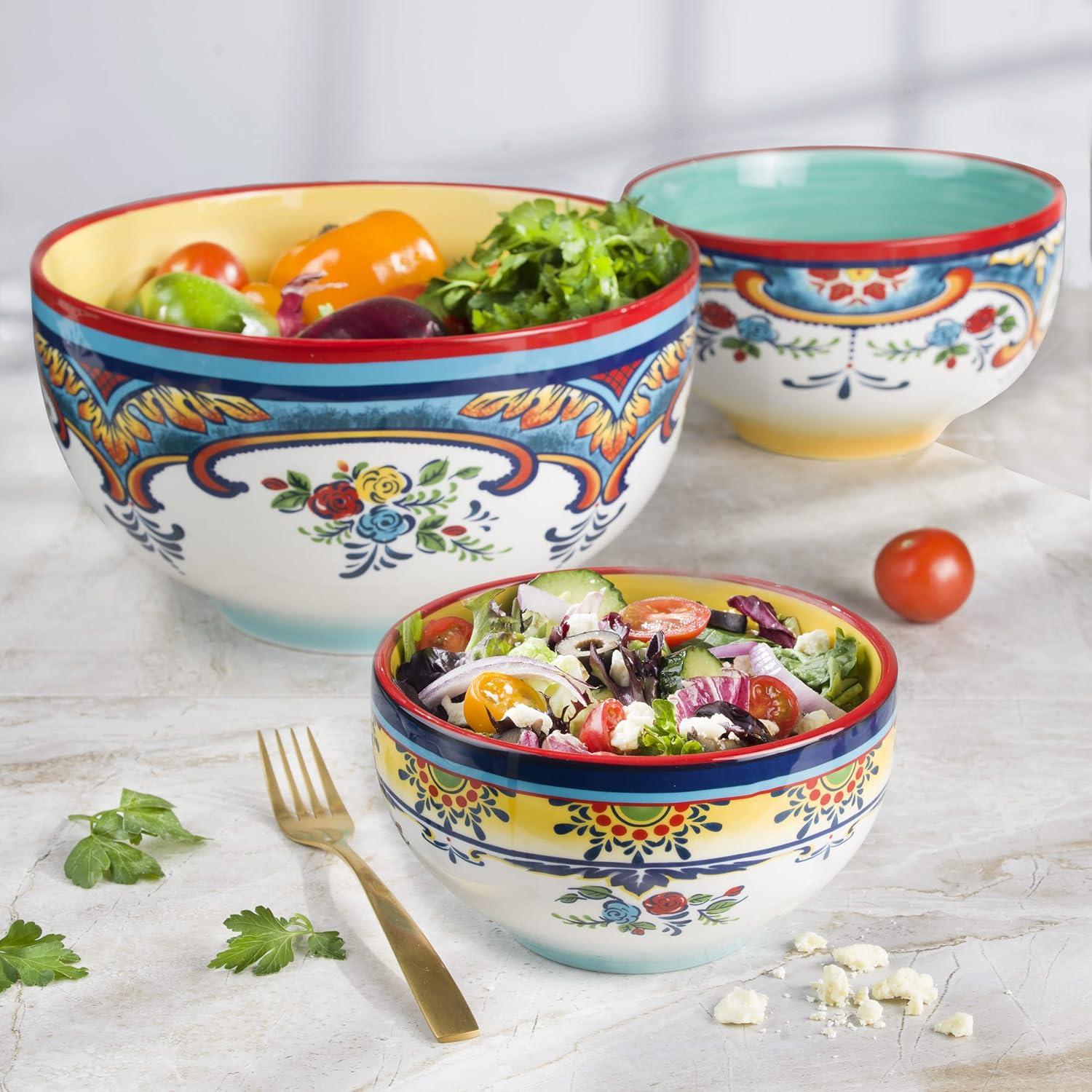 Colorful Ceramic Floral Motif Serving Bowl Set