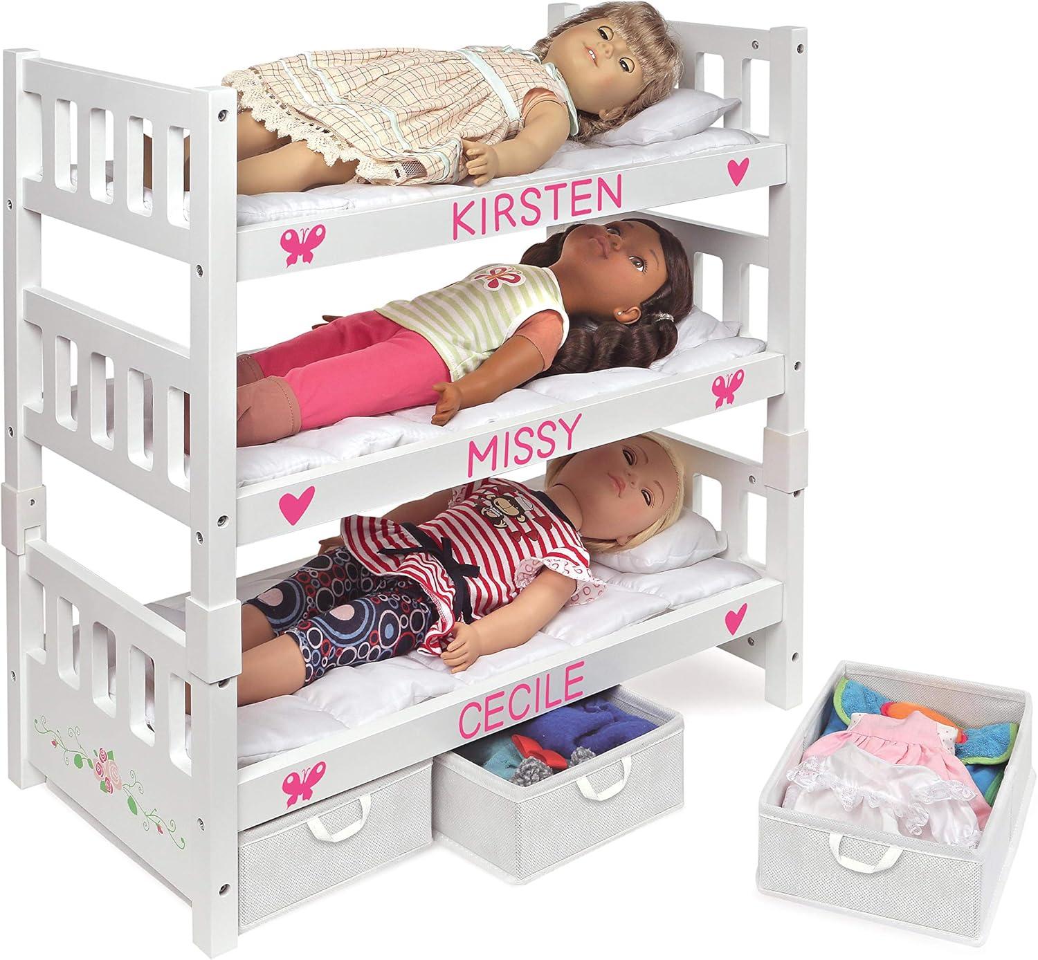 Badger Basket 1-2-3 Convertible Doll Bunk Bed with Bedding, Baskets, and Free Personalization Kit