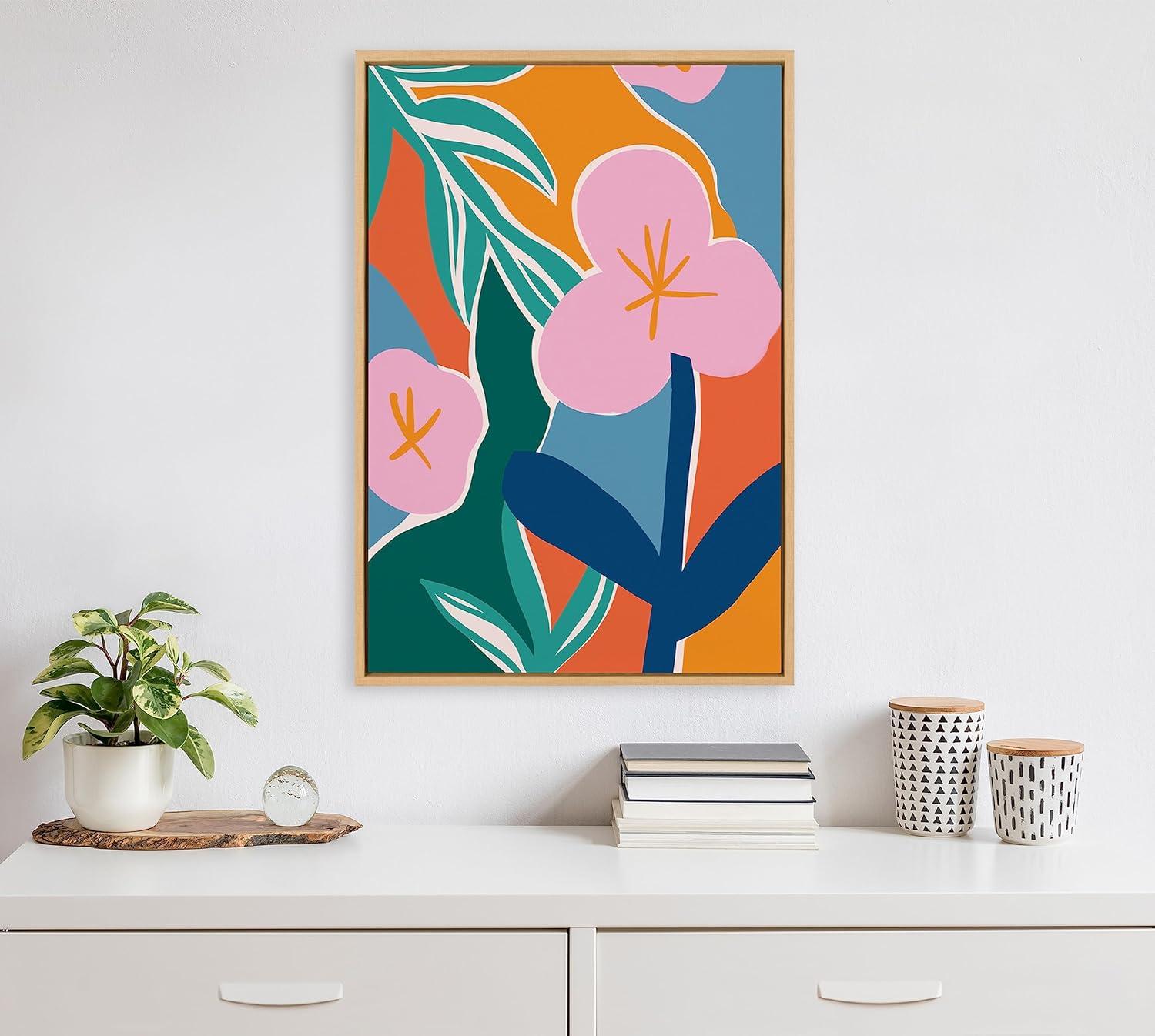 Kate and Laurel Sylvie Oaxaca Garden Framed Canvas Wall Art by Kate Aurelia Holloway, 23x33 Natural, Colorful Floral Abstract Art for Wall