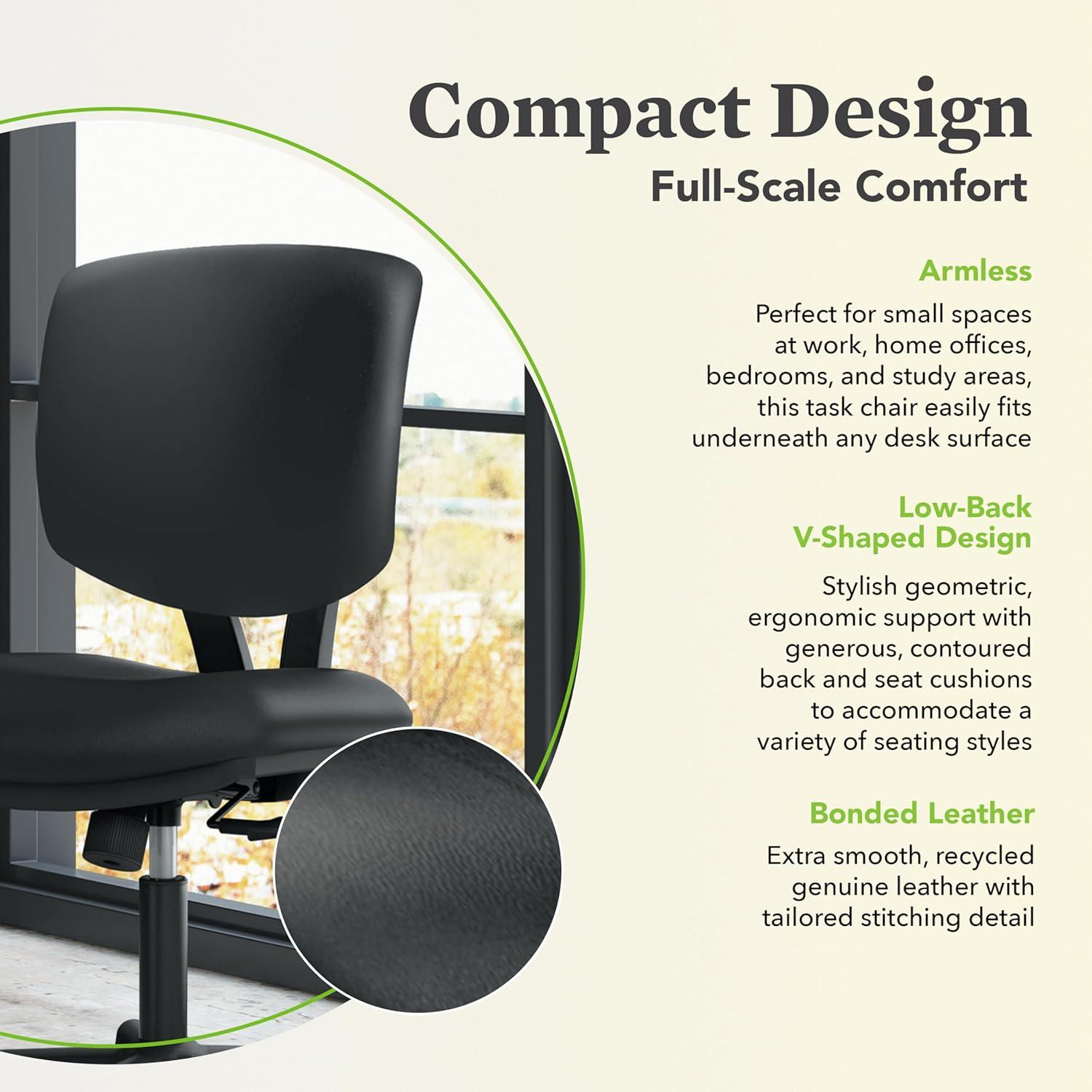 Volt Series Leather Task Chair Supports up to 250 lbs., Black Seat/Black Back, Black Base