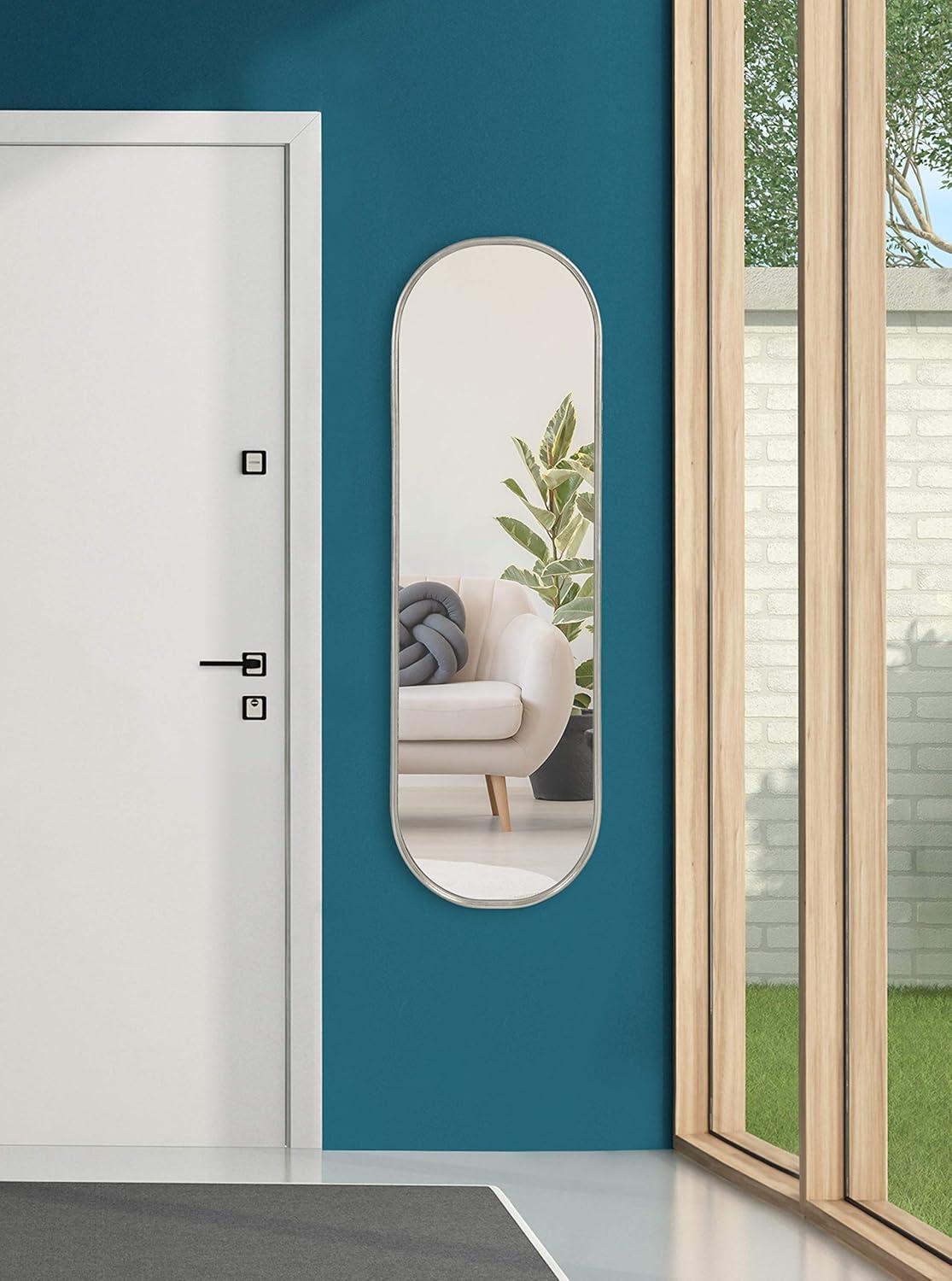 Kate and Laurel Caskill Modern Capsule Panel Mirror, 16 x 48, Silver, Decorative Oval Full Length Accent Mirror for Wall