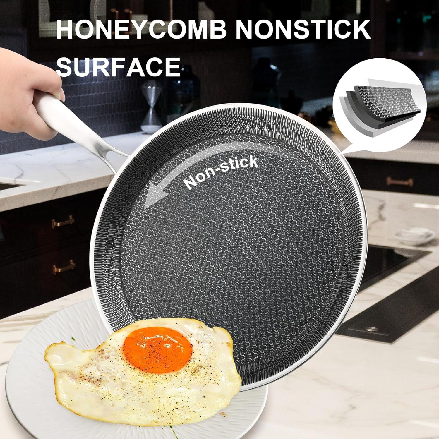 Innerwell 11'' Stainless Stee Nonstick Crepe Panl Honeycomb Coating Flat Skillet Tawa Dosa Tortilla Pan PFOA-Free,Omelet Pan with All Stove Tops Available