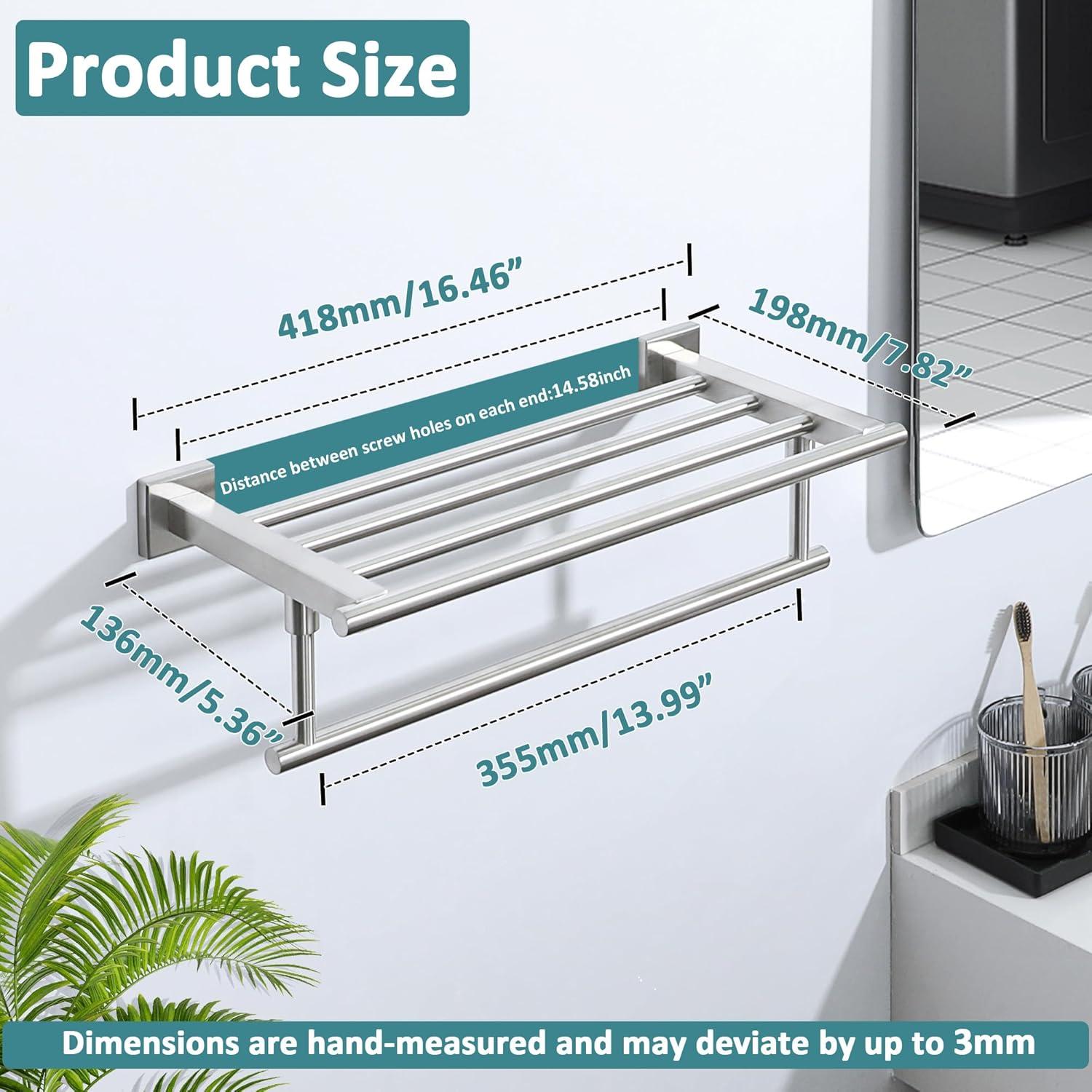 Brushed Nickel Stainless Steel Wall-Mounted Towel Rack with Shelf