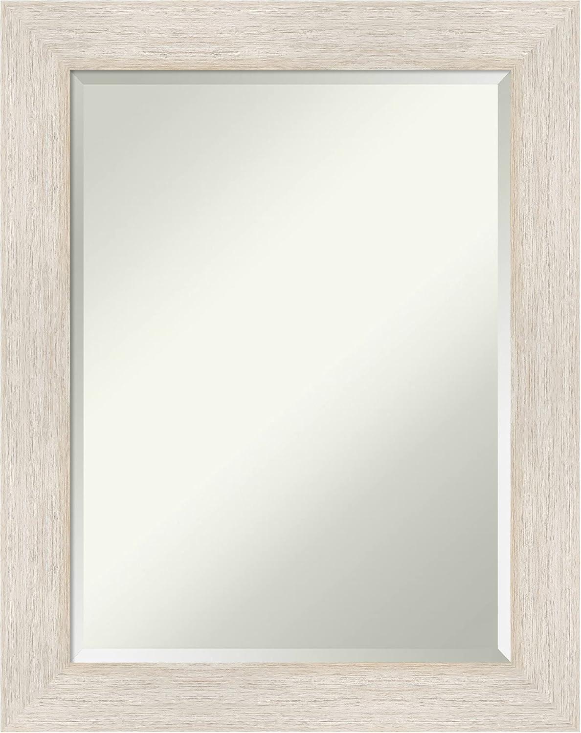 Amanti Art Beveled Wood Bathroom Wall Mirror - Hardwood Whitewash Frame - Hardwood White Wash Outer Size: 23 x 29 in