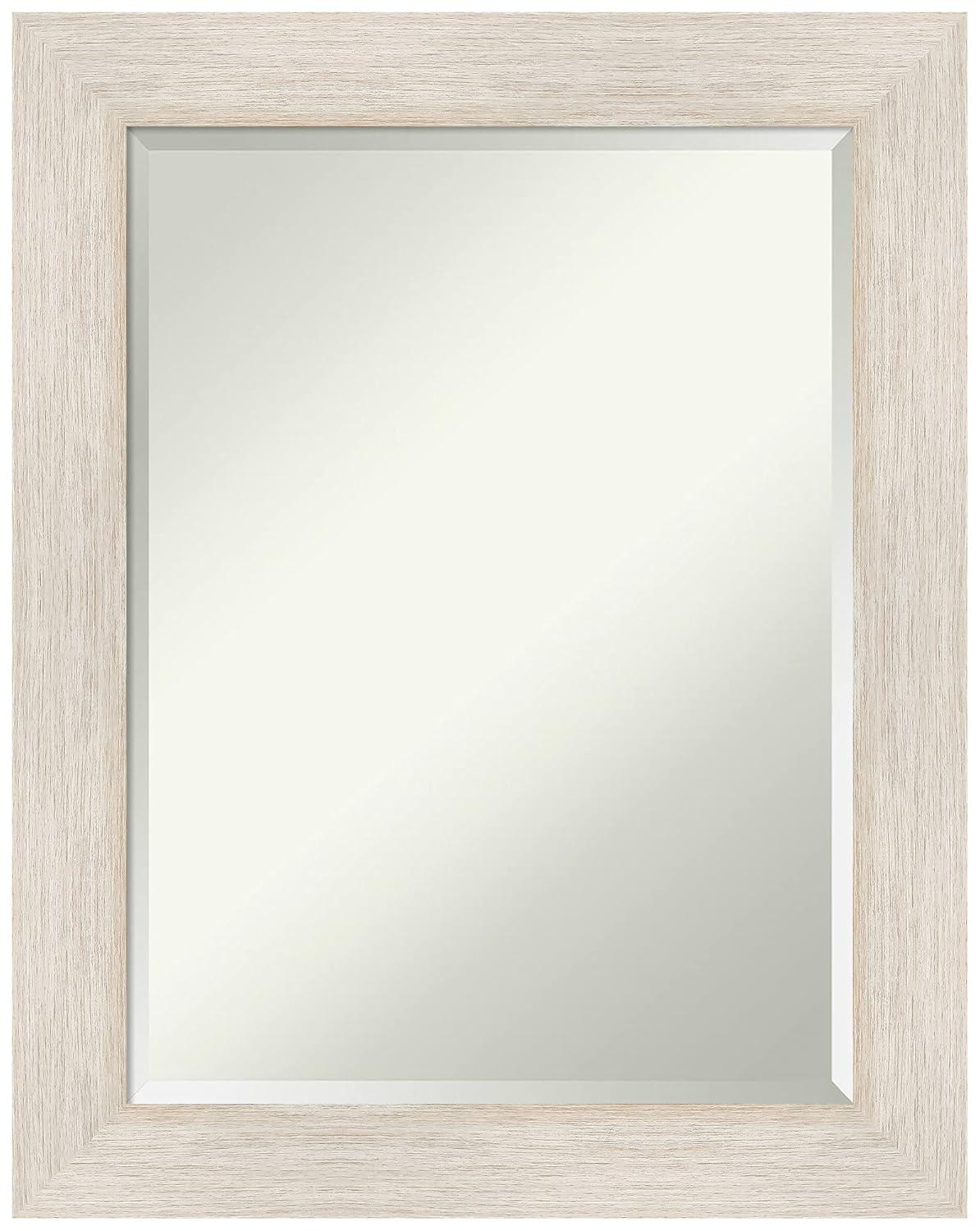 Amanti Art Beveled Wood Bathroom Wall Mirror - Hardwood Whitewash Frame - Hardwood White Wash Outer Size: 23 x 29 in