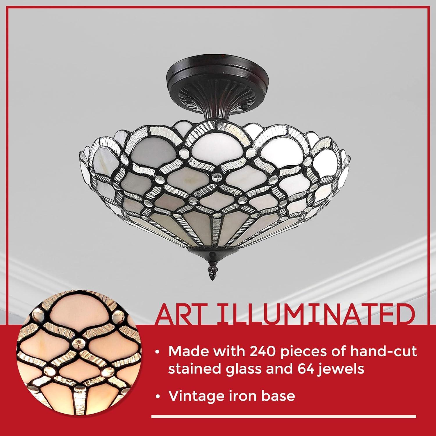 Amora Lighting Tiffany Style Ceiling Fixture Lamp Jeweled 17" Wide Stained Glass White Bedroom Hallway Gift AM108CL17B