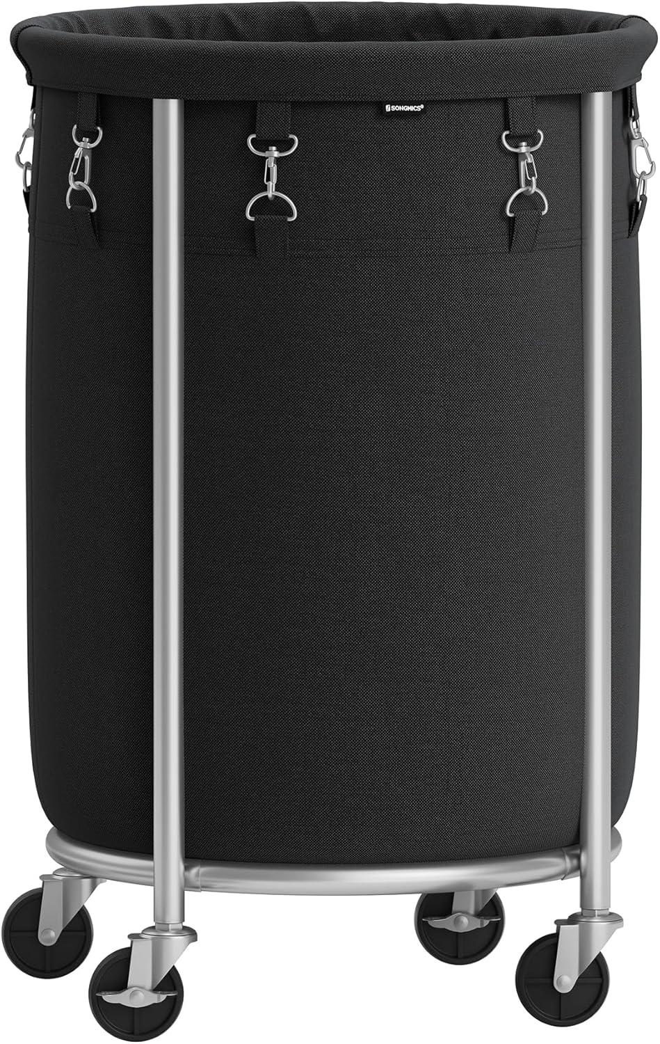 Black and Silver Steel Frame Laundry Hamper with Wheels