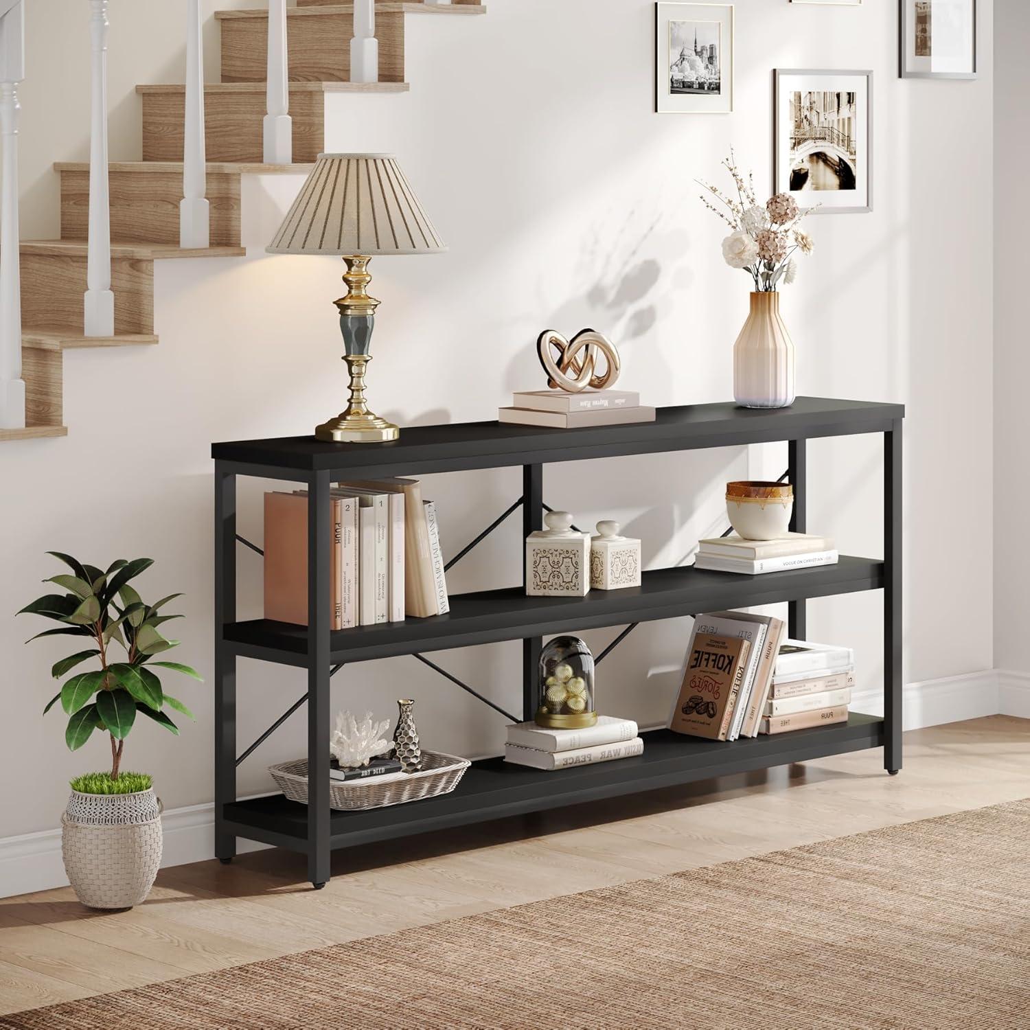 Tribesigns 55 Inches 3 Tiers TV Stand Console Long Sofa Table, Black