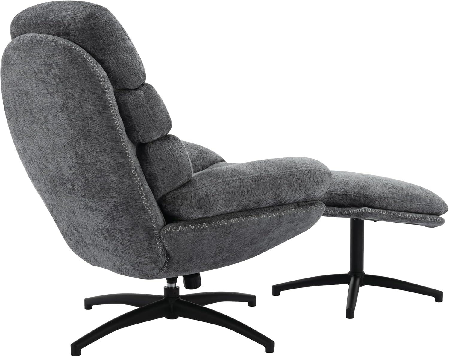 Kerry Swivel Lounge Chair & Footrest in Gray Fabric and Black Base