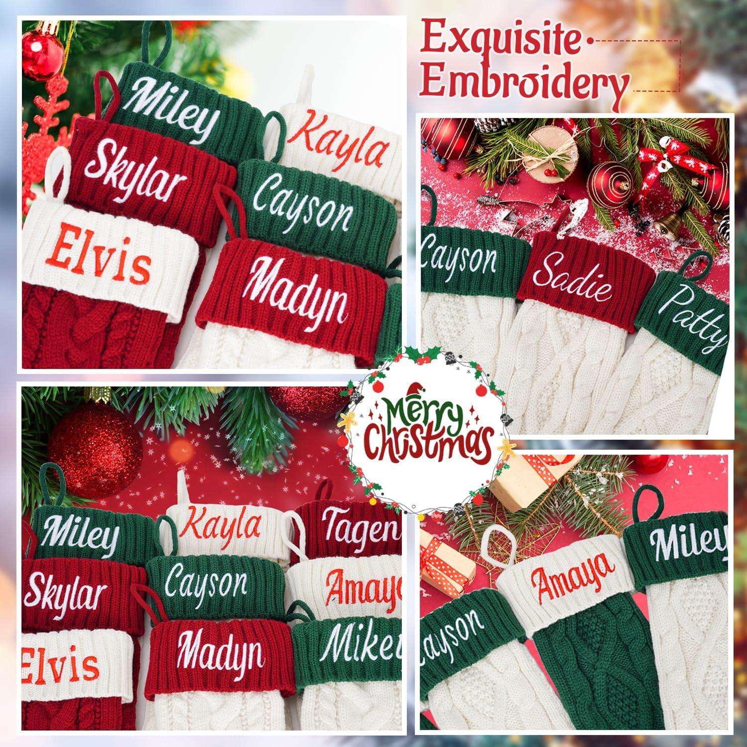 Deago Christmas Stockings, 3 Pack Personalized Christmas Stocking 18" Large Size Cable Knitted Stocking Gifts & Decorations for Family Holiday Xmas Party (Multi-color)