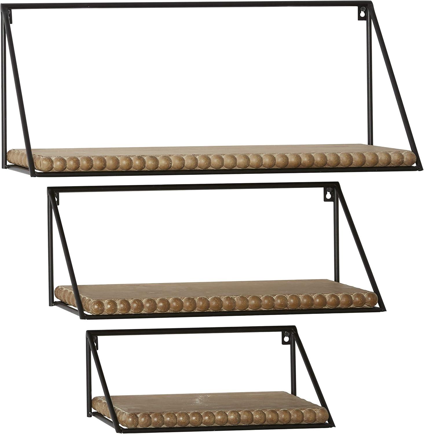 DecMode 24",19",14"L Metal Industrial Wall Shelf, Black, 3 - Pieces