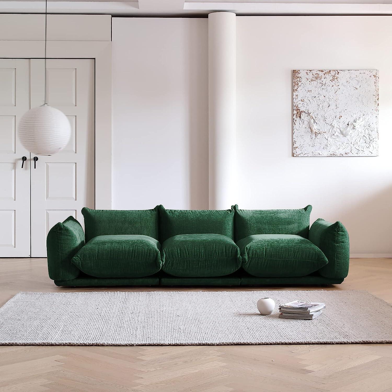 JACH Mid-Century Modern Comfy Couch, Chenille Sectional Sofa Modular Couches with Thick Cushion, 3 Seater 103" Plush Sofas Furniture for Living Room Bedroom Office Apartment, Green