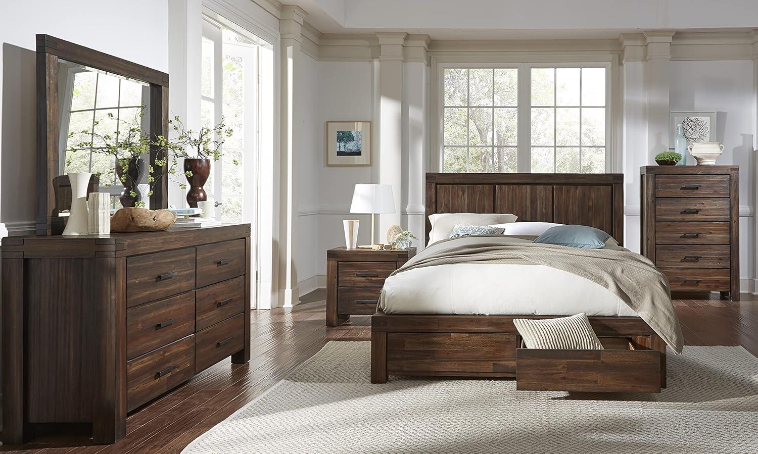 Modus Furniture Solid Wood Footboard-Storage Bed, California King, Meadow - Brick Brown