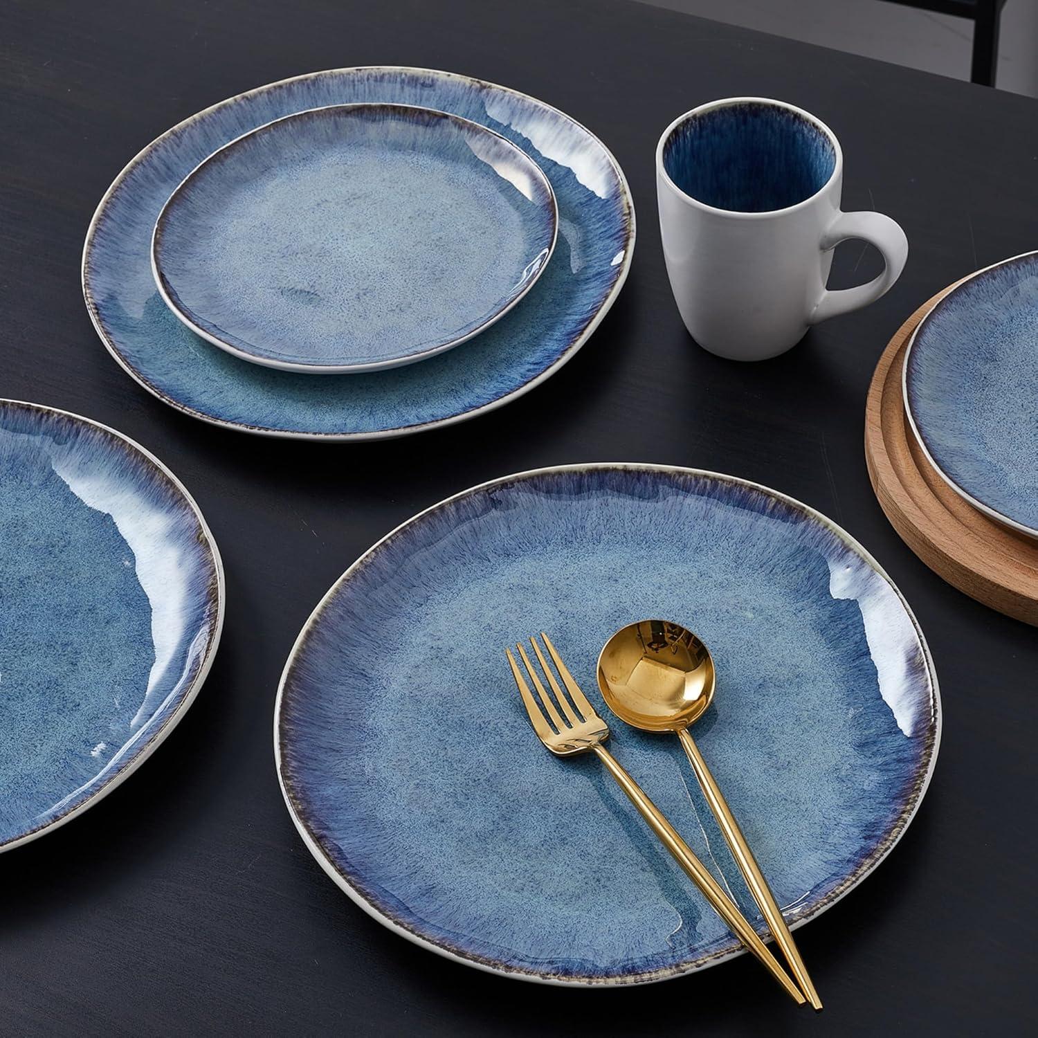 Blue and White Ceramic 32-Piece Dinnerware Set for 8