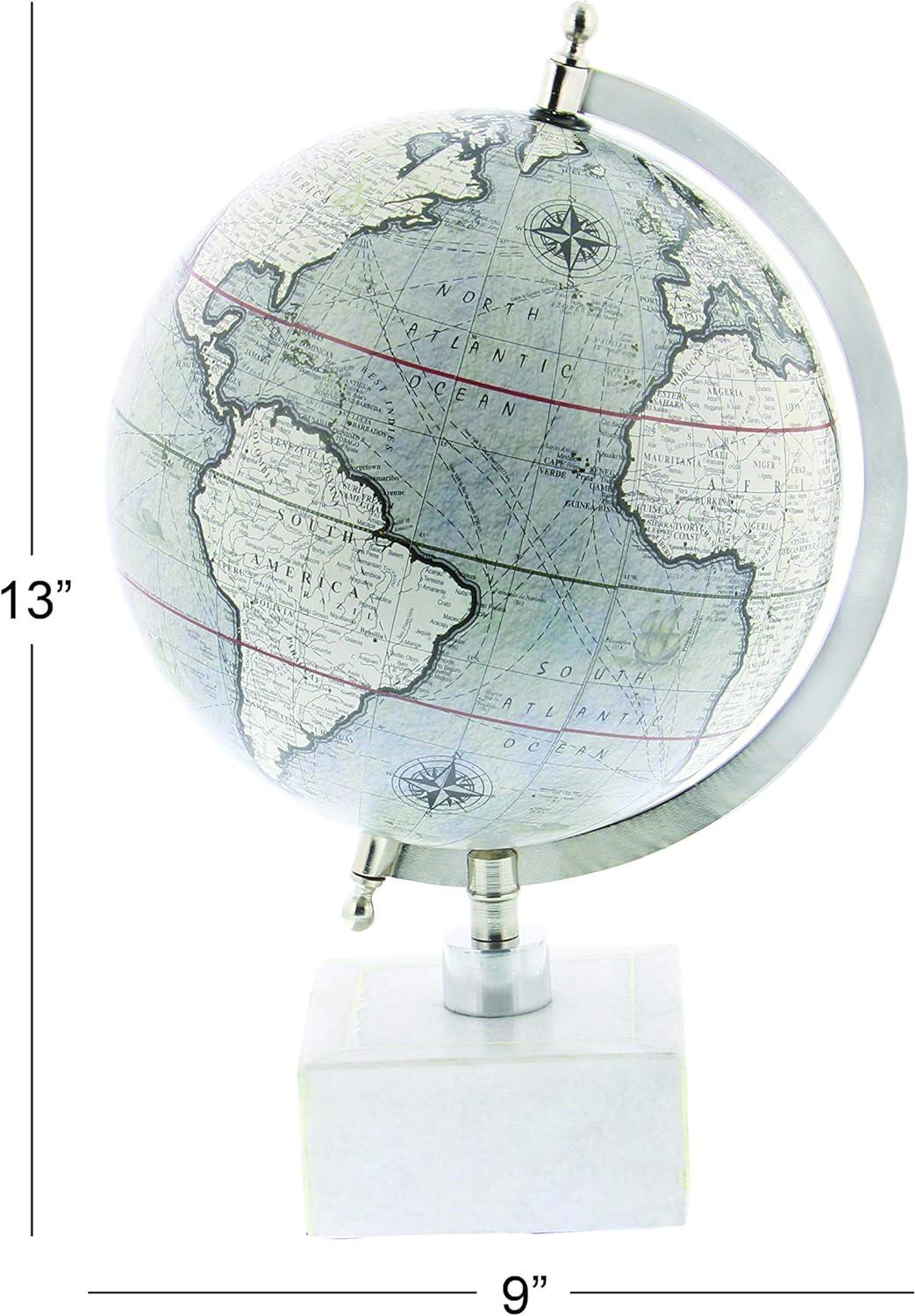 Olivia & May 13" x 9" Contemporary Decorative Globe with Iron and Ceramic Stand White: Metal Tabletop Sculpture, Indoor Display