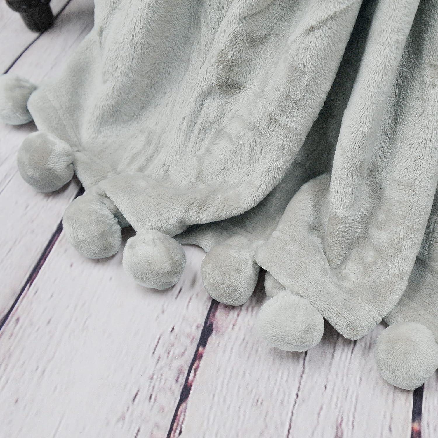 Home Soft Things Flannel Fleece Pom Pom Blanket