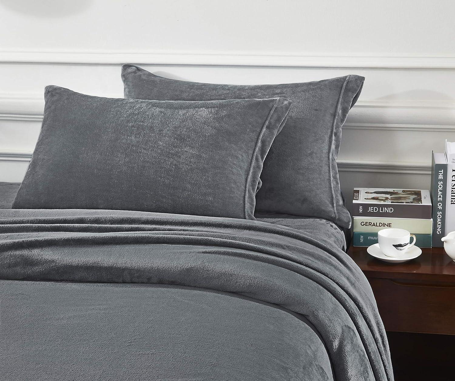 Gray Twin Velvet Plush Microfiber Sheet Set