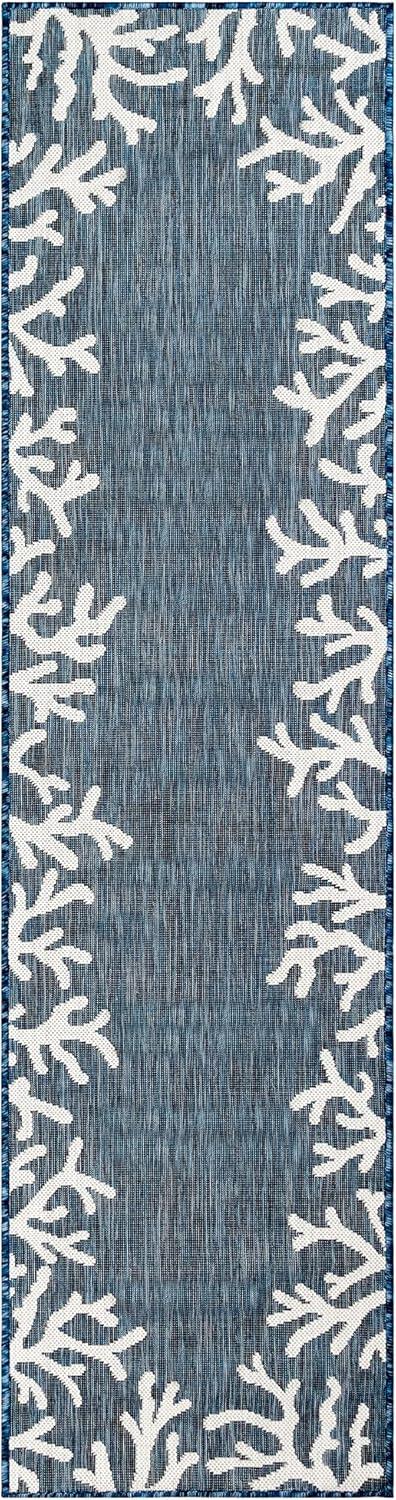 Liora Manne Carmel Coral Border Indoor/Outdoor Rug Navy 1'11" x 4'11"